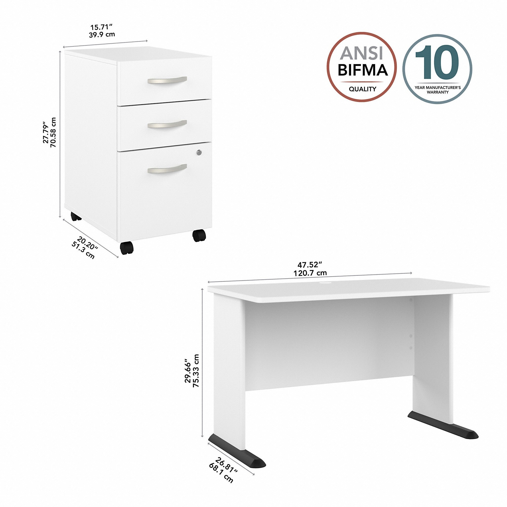 Bush Business Furniture Studio A 48W Computer Desk with 3 Drawer Mobile File Cabinet