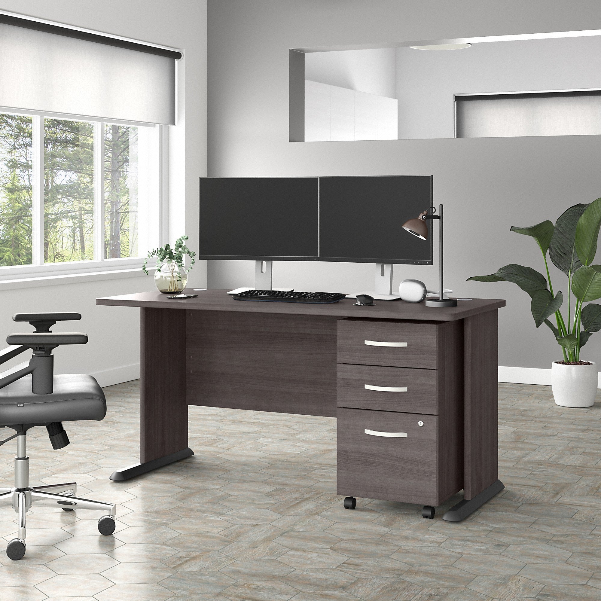 Bush Business Furniture Studio A 60W Computer Desk with 3 Drawer Mobile File Cabinet