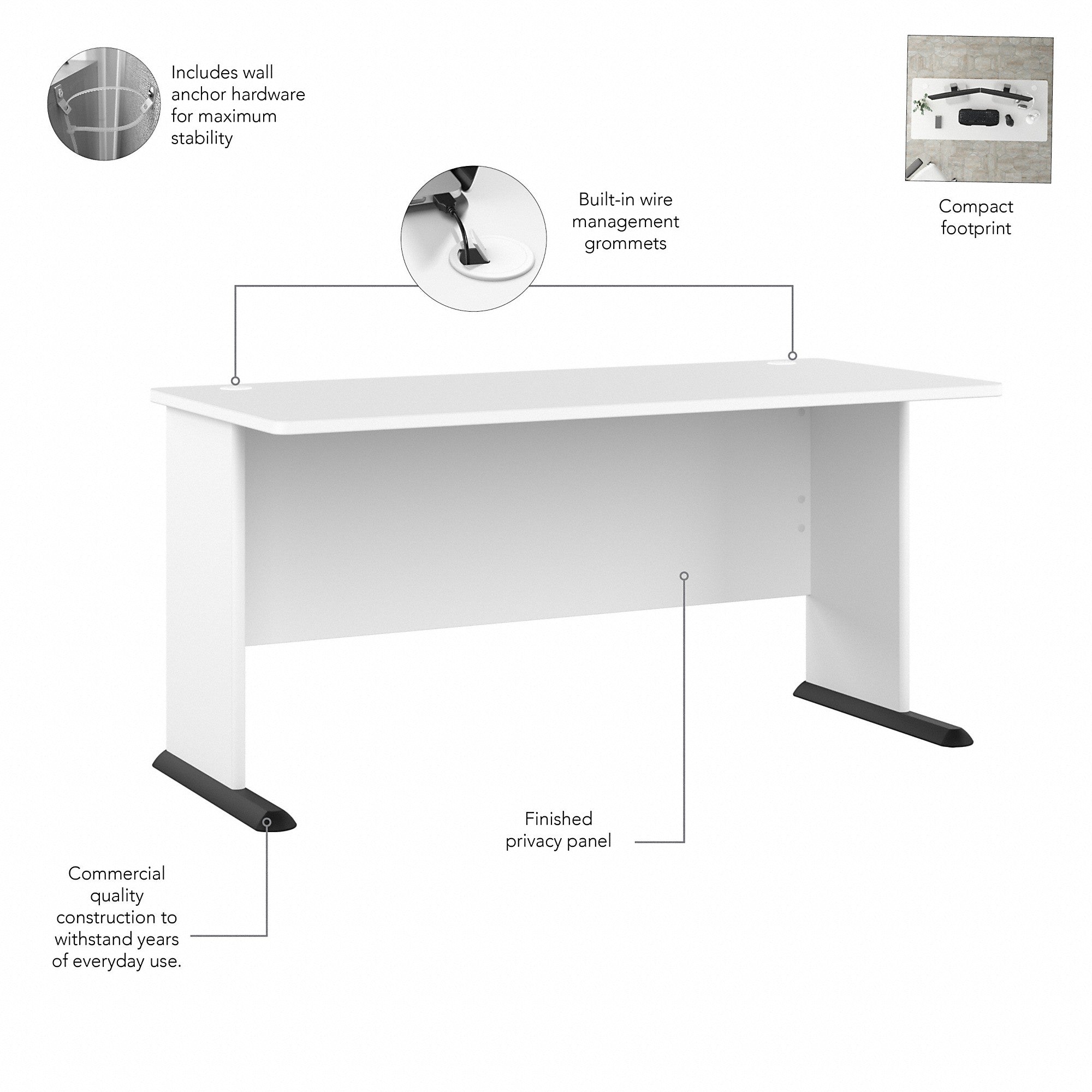 Bush Business Furniture Studio A 60W Computer Desk with 3 Drawer Mobile File Cabinet