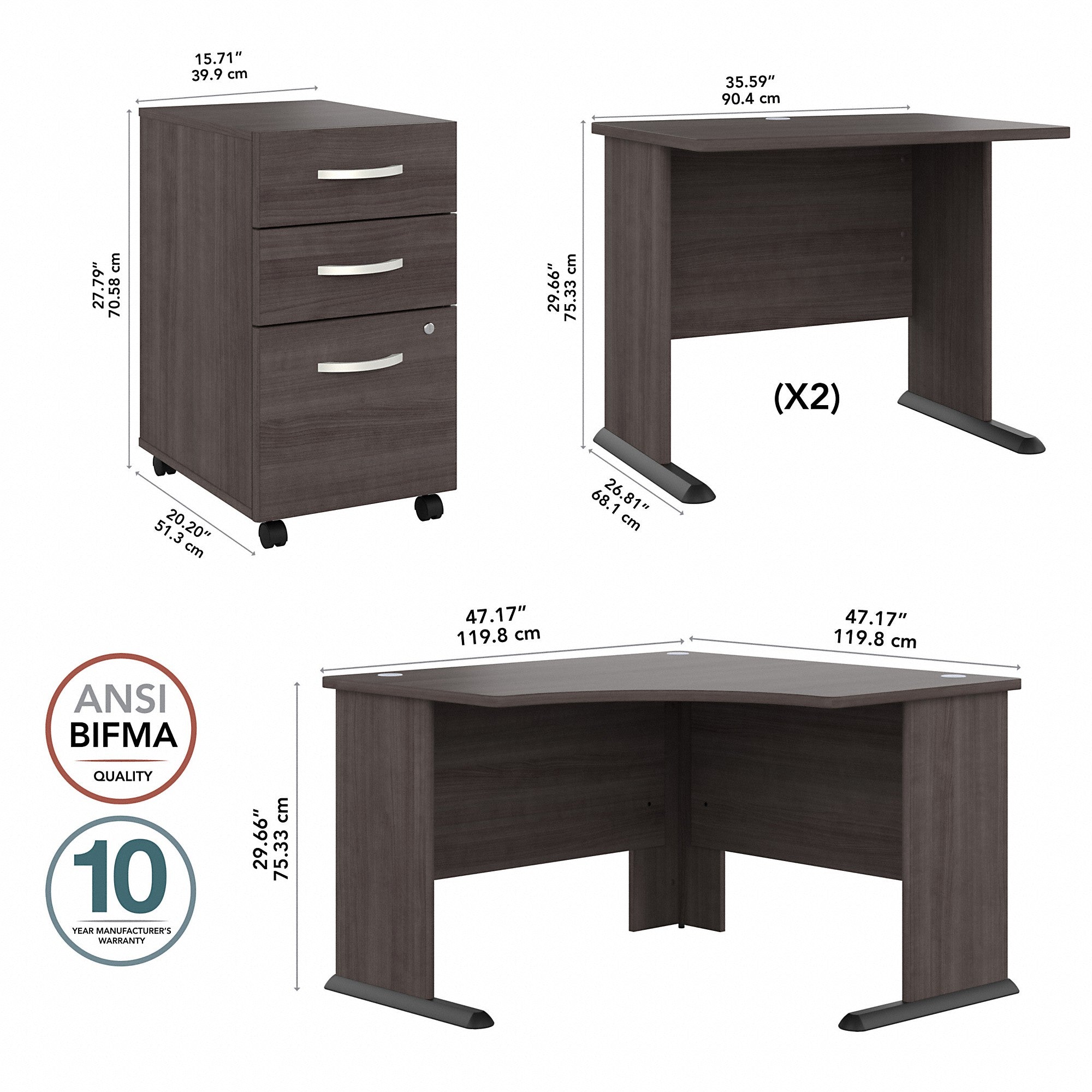 Bush Business Furniture Studio A 83W Large Corner Desk with 3 Drawer Mobile File Cabinet