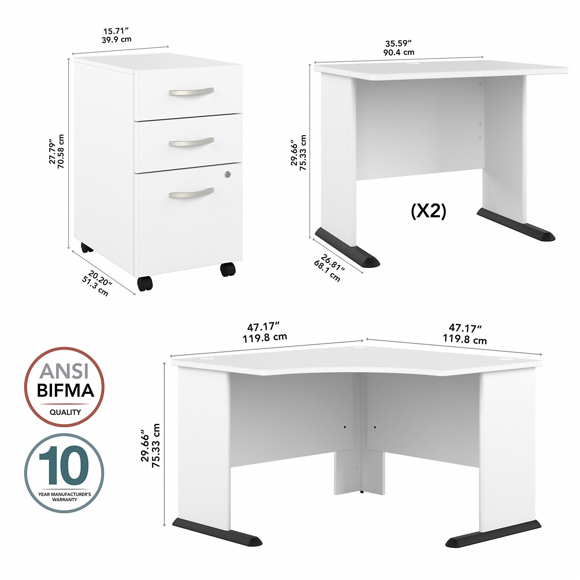 Bush Business Furniture Studio A 83W Large Corner Desk with 3 Drawer Mobile File Cabinet