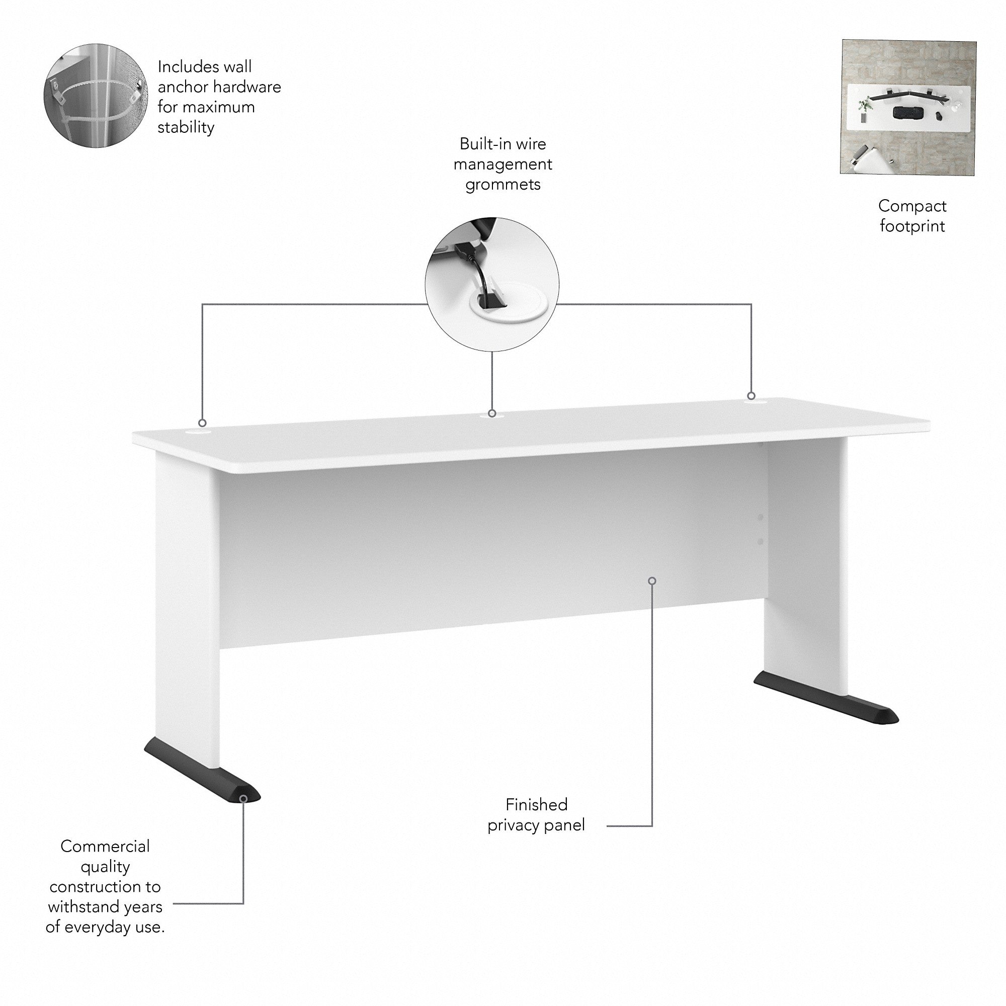 Bush Business Furniture Studio A 72W Computer Desk with 3 Drawer Mobile File Cabinet