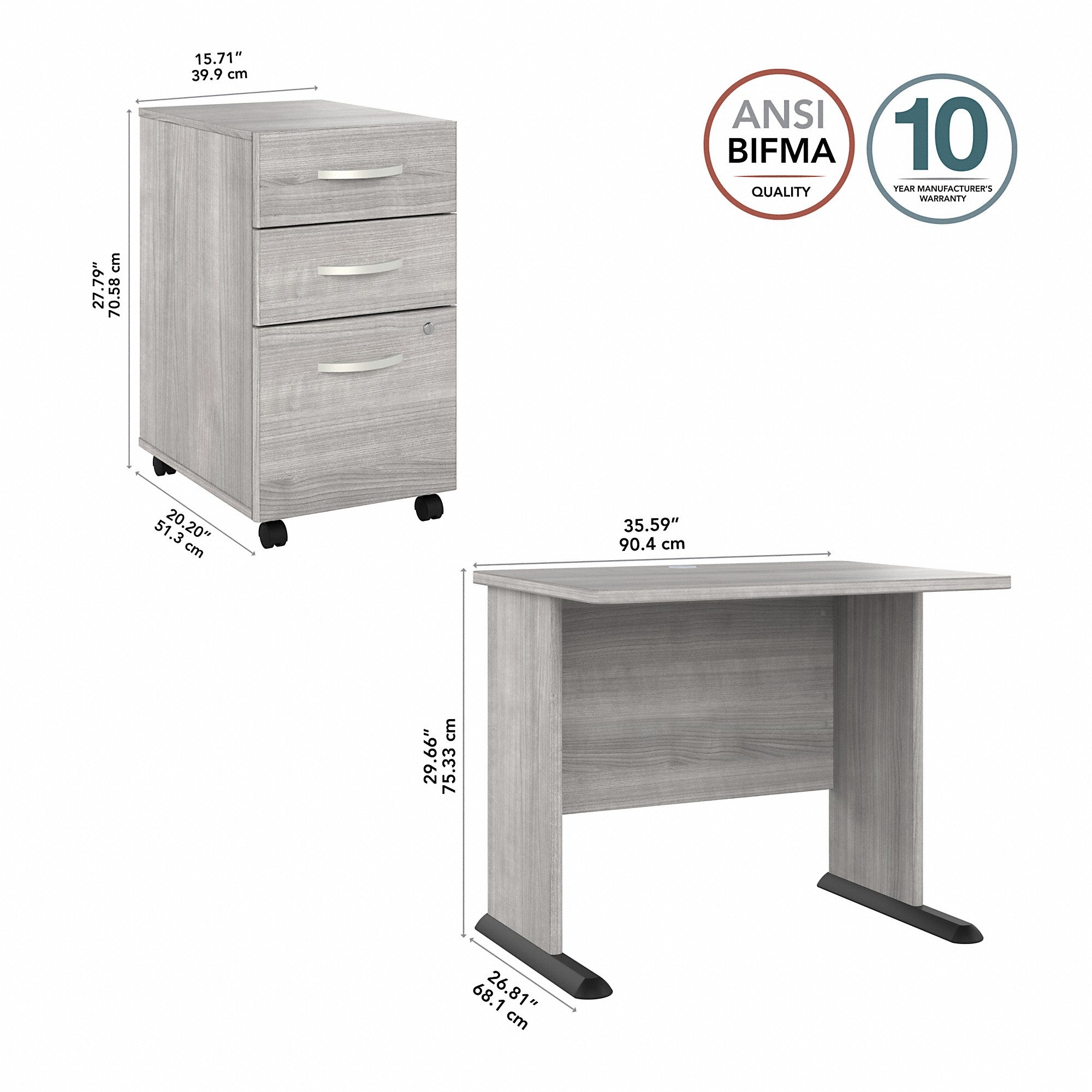 Bush Business Furniture Studio A 36W Small Computer Desk with 3 Drawer Mobile File Cabinet