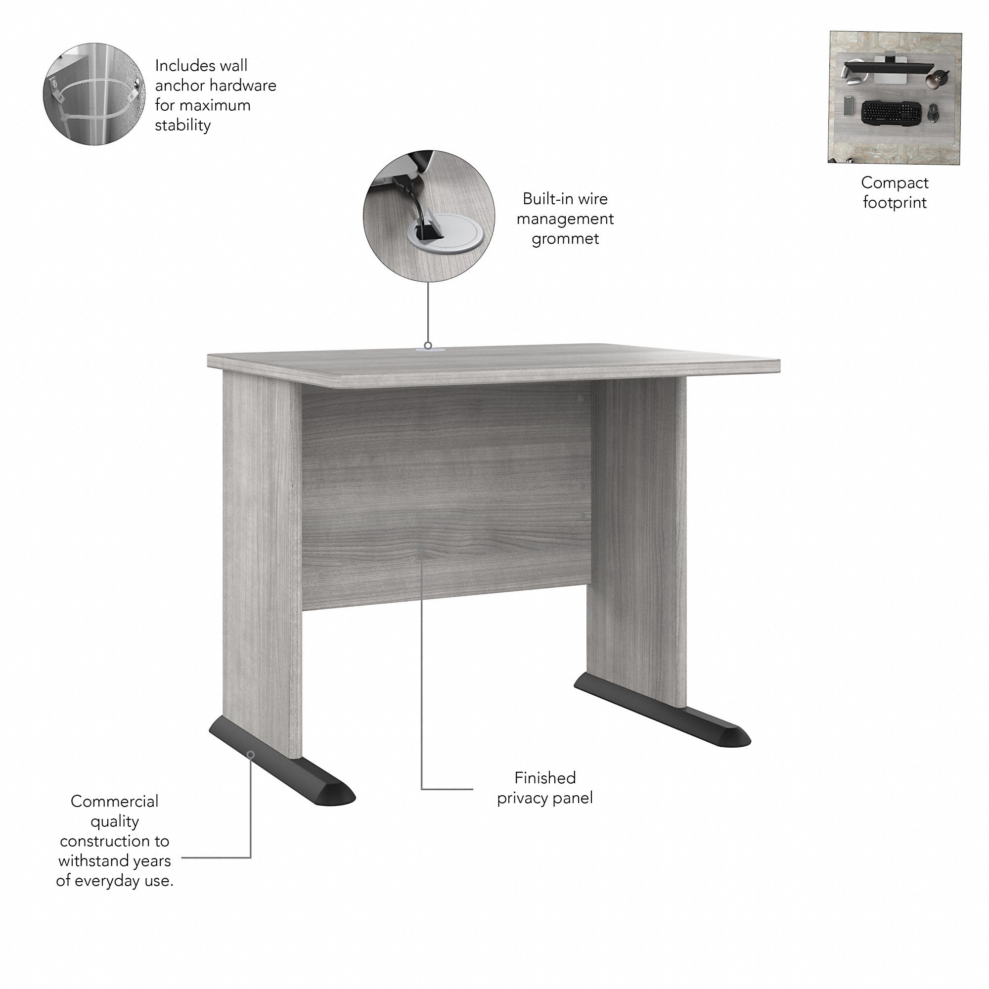 Bush Business Furniture Studio A 36W Small Computer Desk with 3 Drawer Mobile File Cabinet