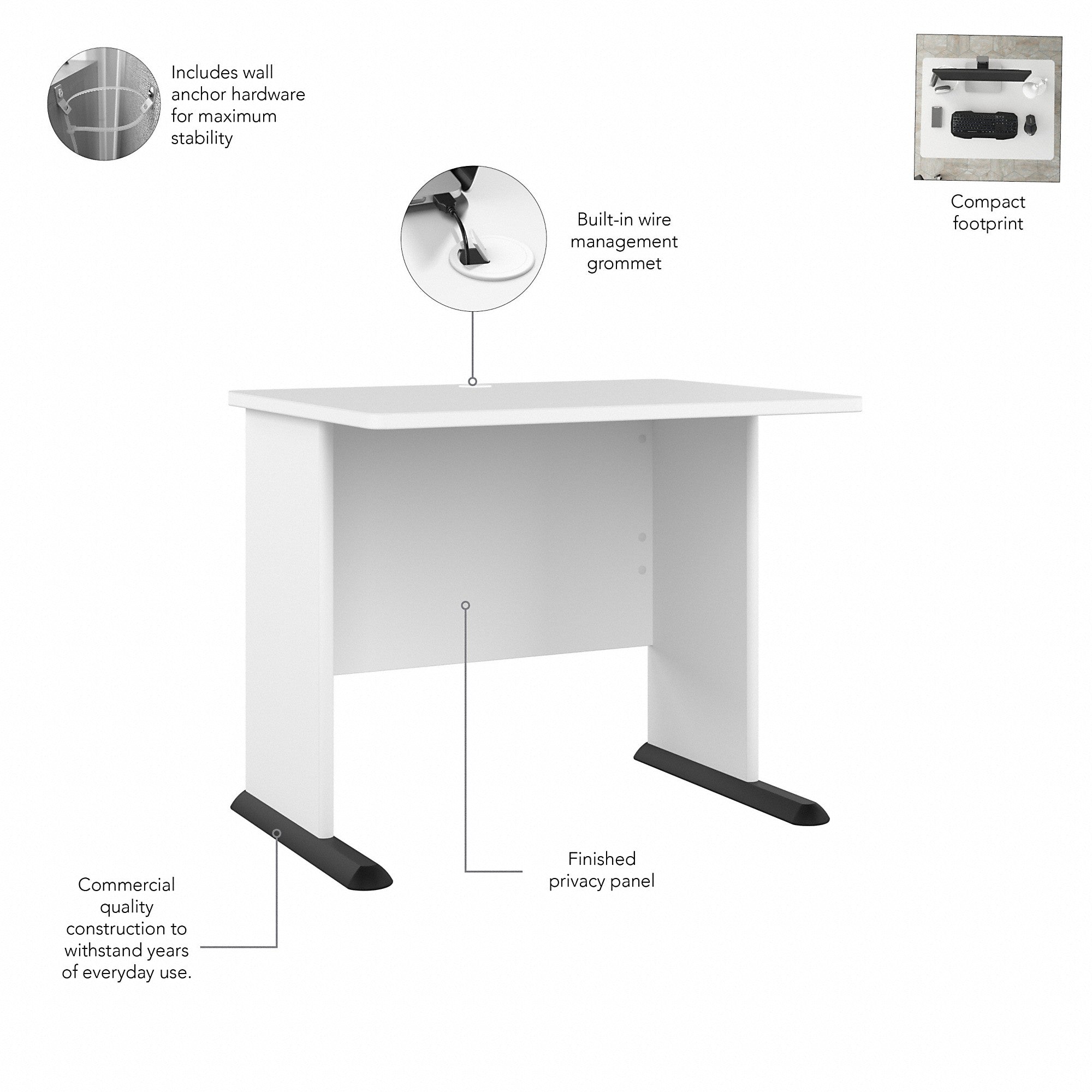 Bush Business Furniture Studio A 36W Small Computer Desk with 3 Drawer Mobile File Cabinet