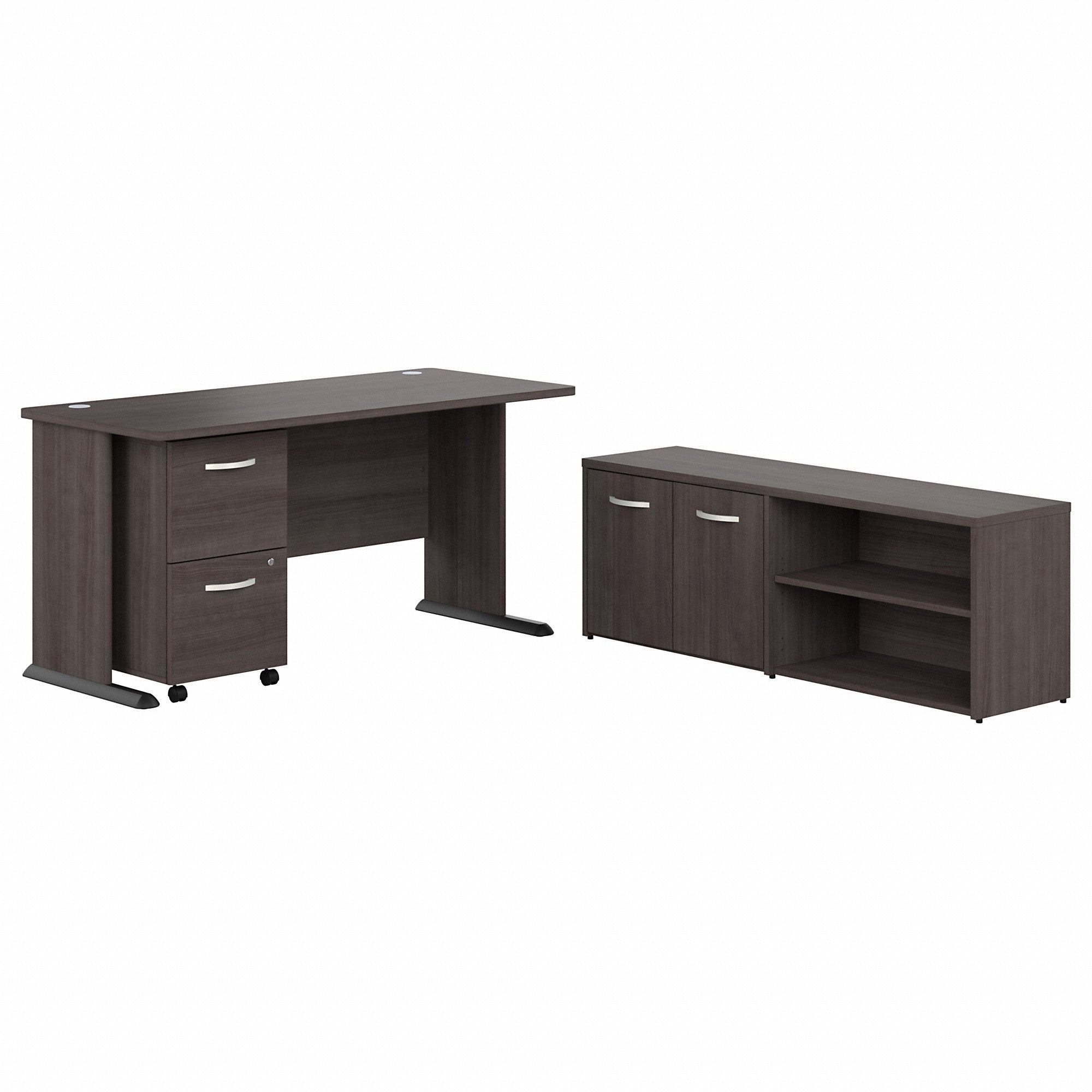 Bush Business Furniture Studio A 60W Computer Desk with Mobile File Cabinet and Low Storage Cabinet