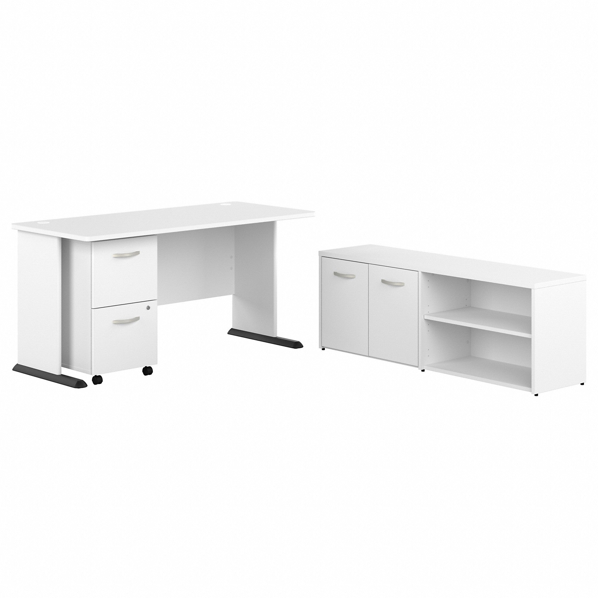 Bush Business Furniture Studio A 60W Computer Desk with Mobile File Cabinet and Low Storage Cabinet