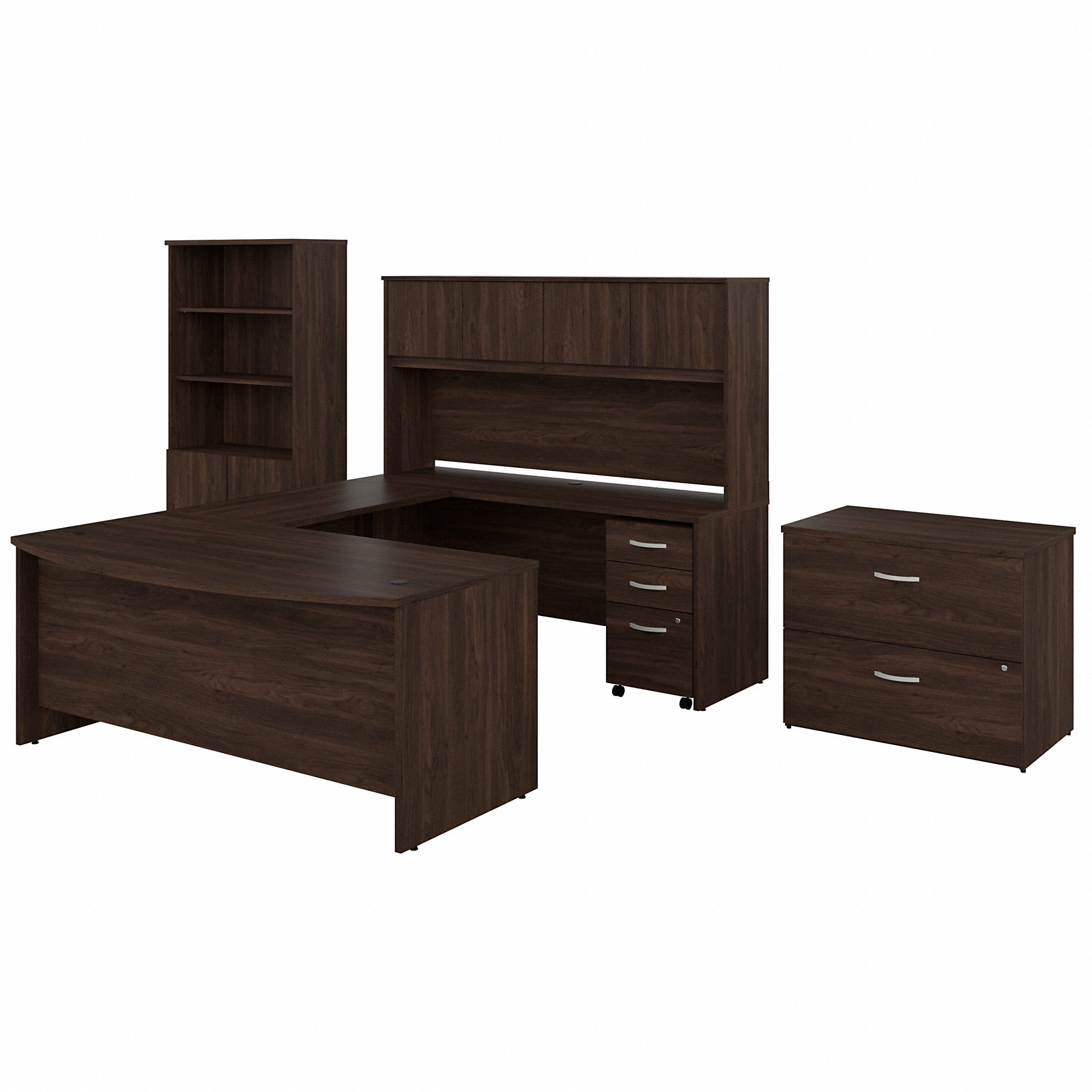 Bush Business Furniture Studio C 72W x 36D U Shaped Desk with Hutch, Bookcase and File Cabinets