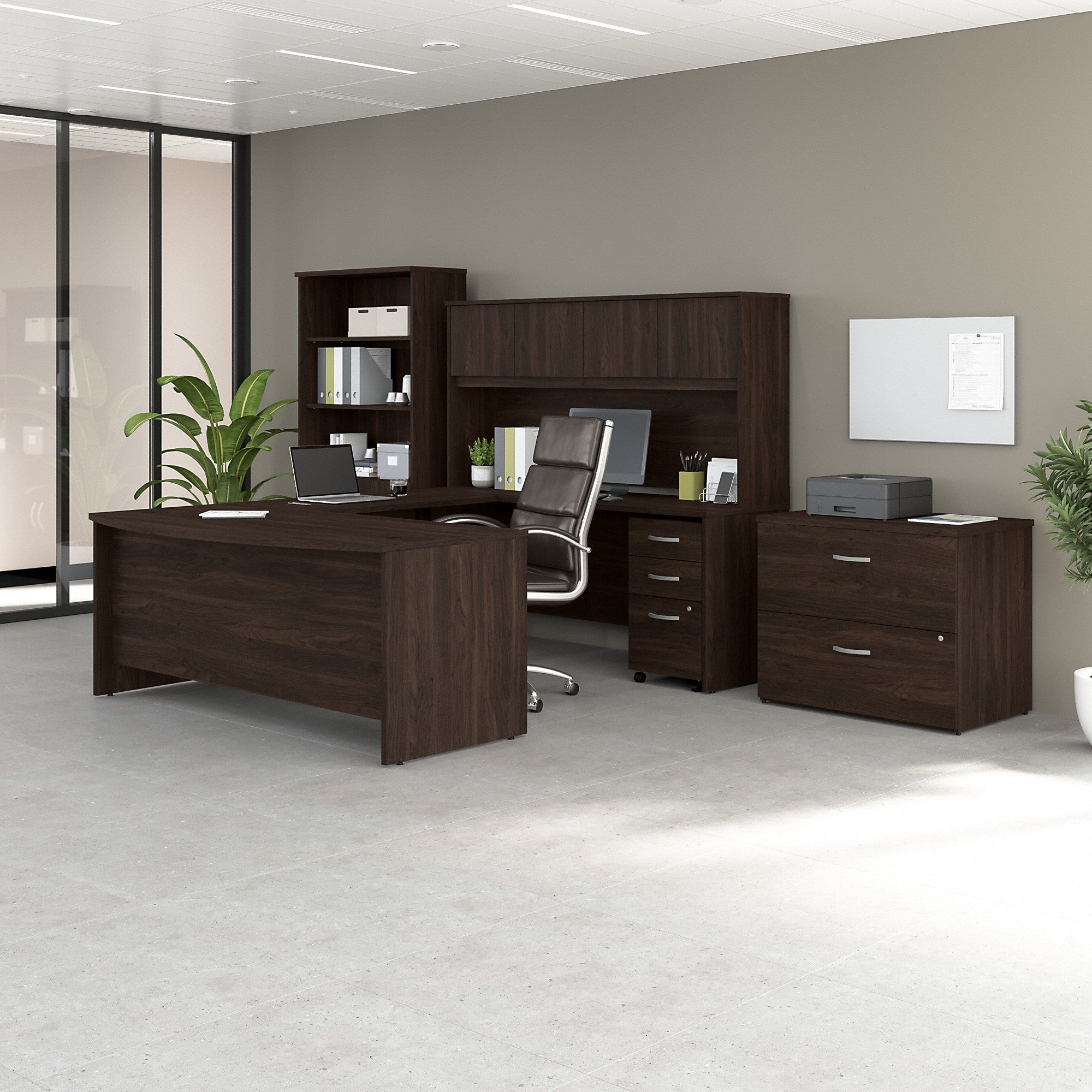 Bush Business Furniture Studio C 72W x 36D U Shaped Desk with Hutch, Bookcase and File Cabinets