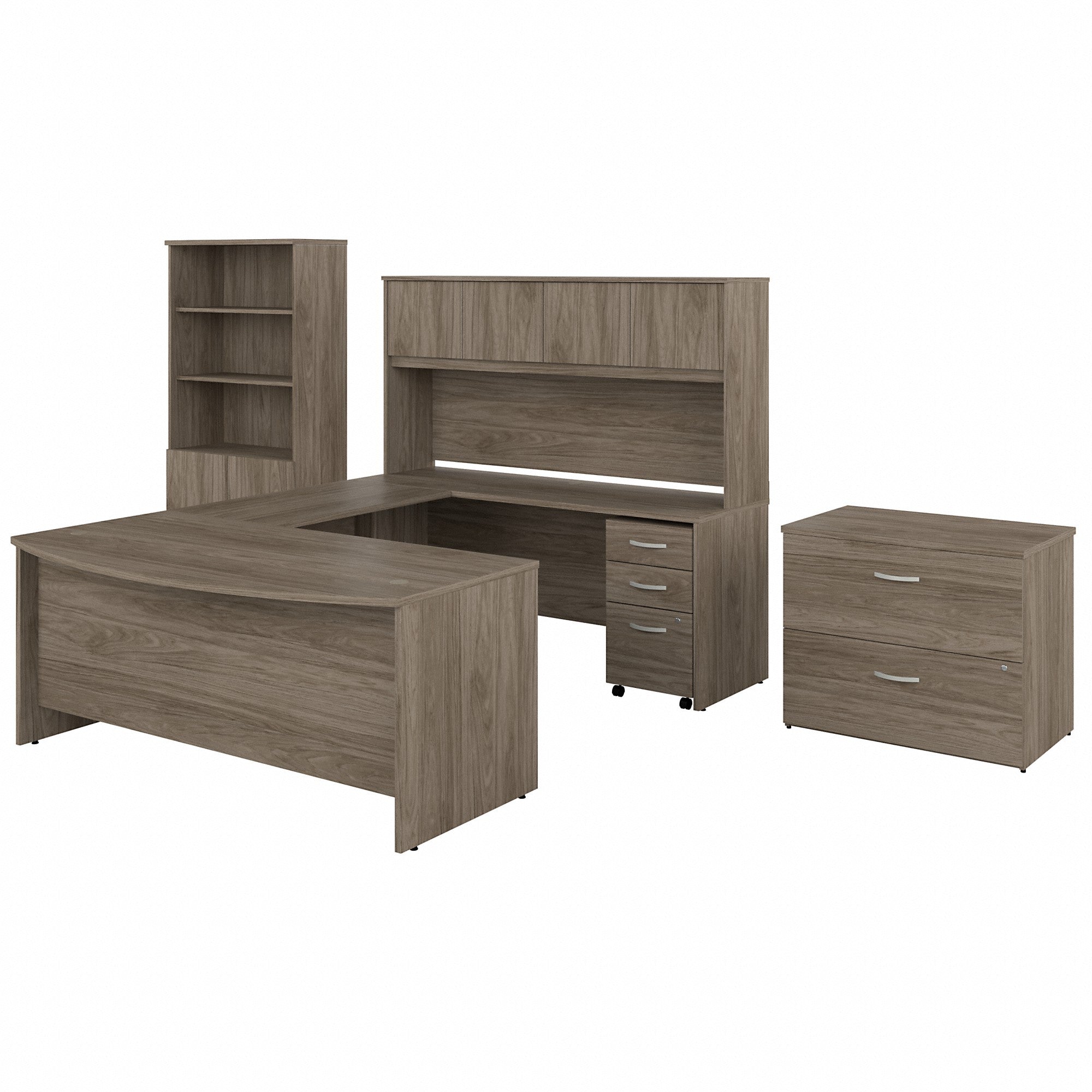 Bush Business Furniture Studio C 72W x 36D U Shaped Desk with Hutch, Bookcase and File Cabinets