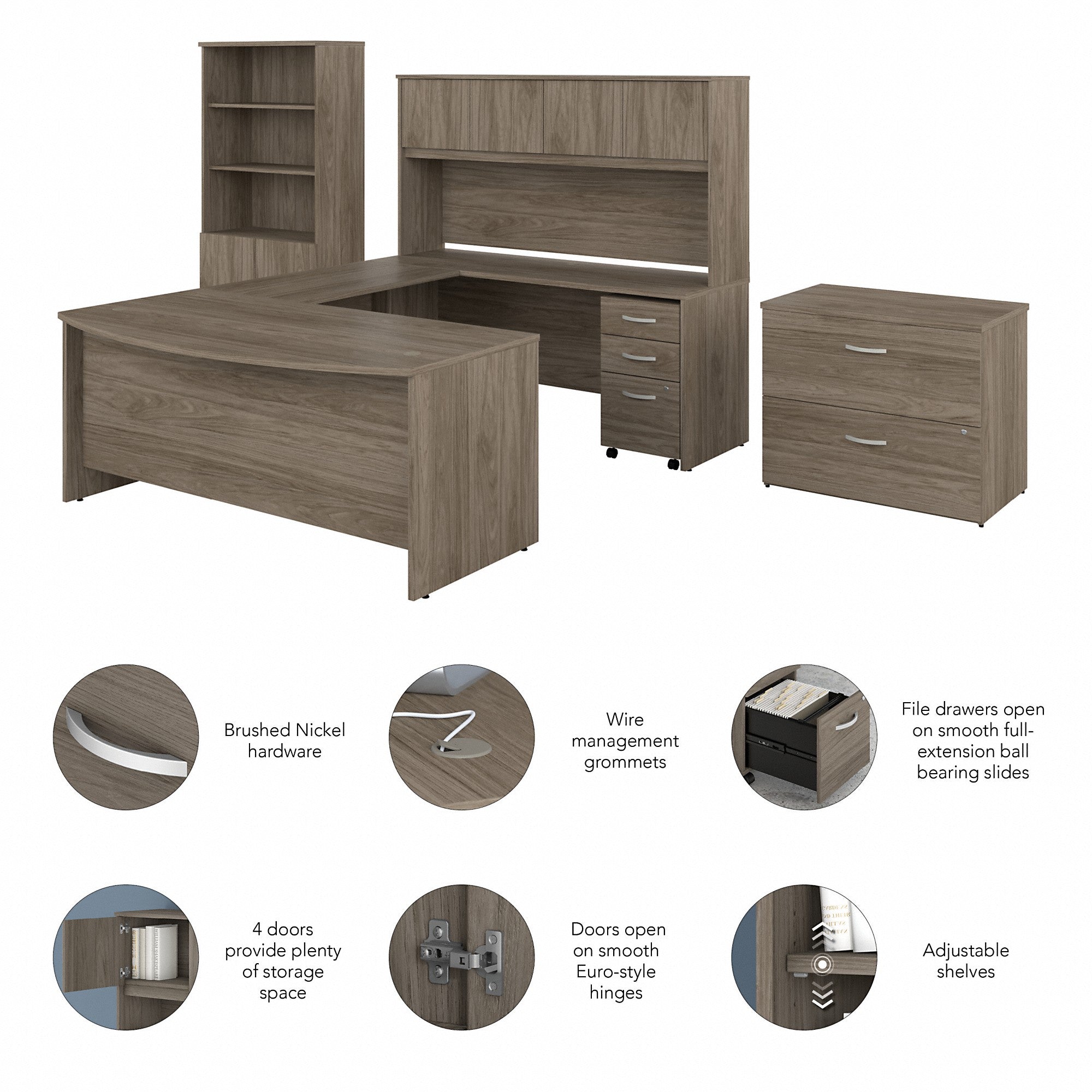 Bush Business Furniture Studio C 72W x 36D U Shaped Desk with Hutch, Bookcase and File Cabinets