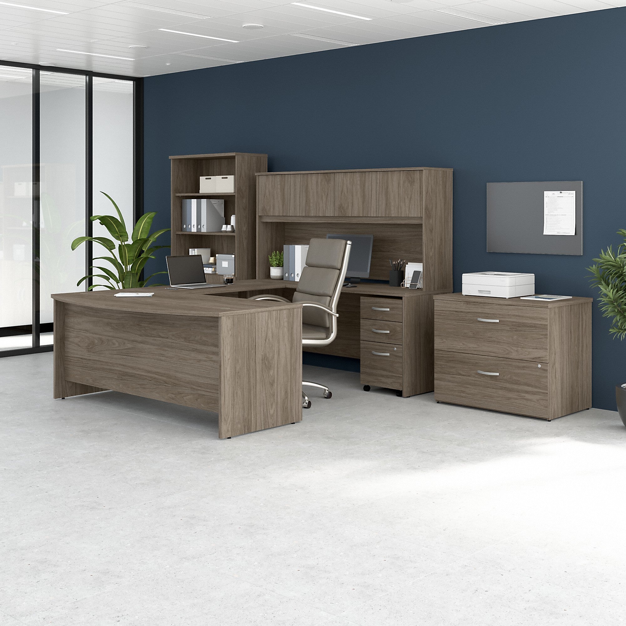 Bush Business Furniture Studio C 72W x 36D U Shaped Desk with Hutch, Bookcase and File Cabinets