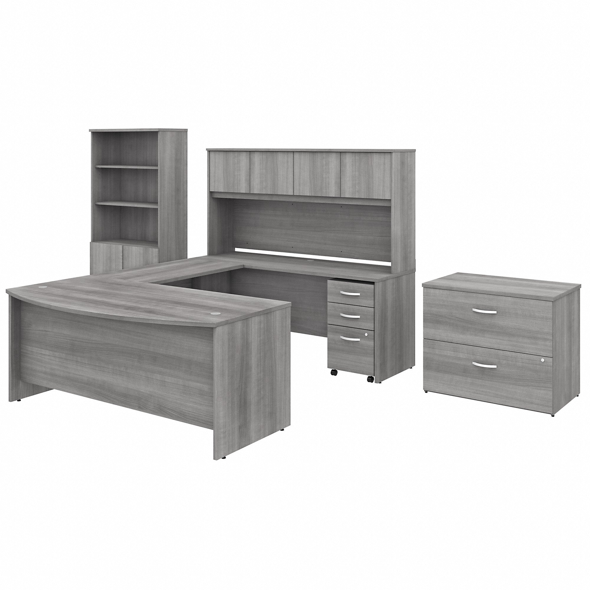 Bush Business Furniture Studio C 72W x 36D U Shaped Desk with Hutch, Bookcase and File Cabinets