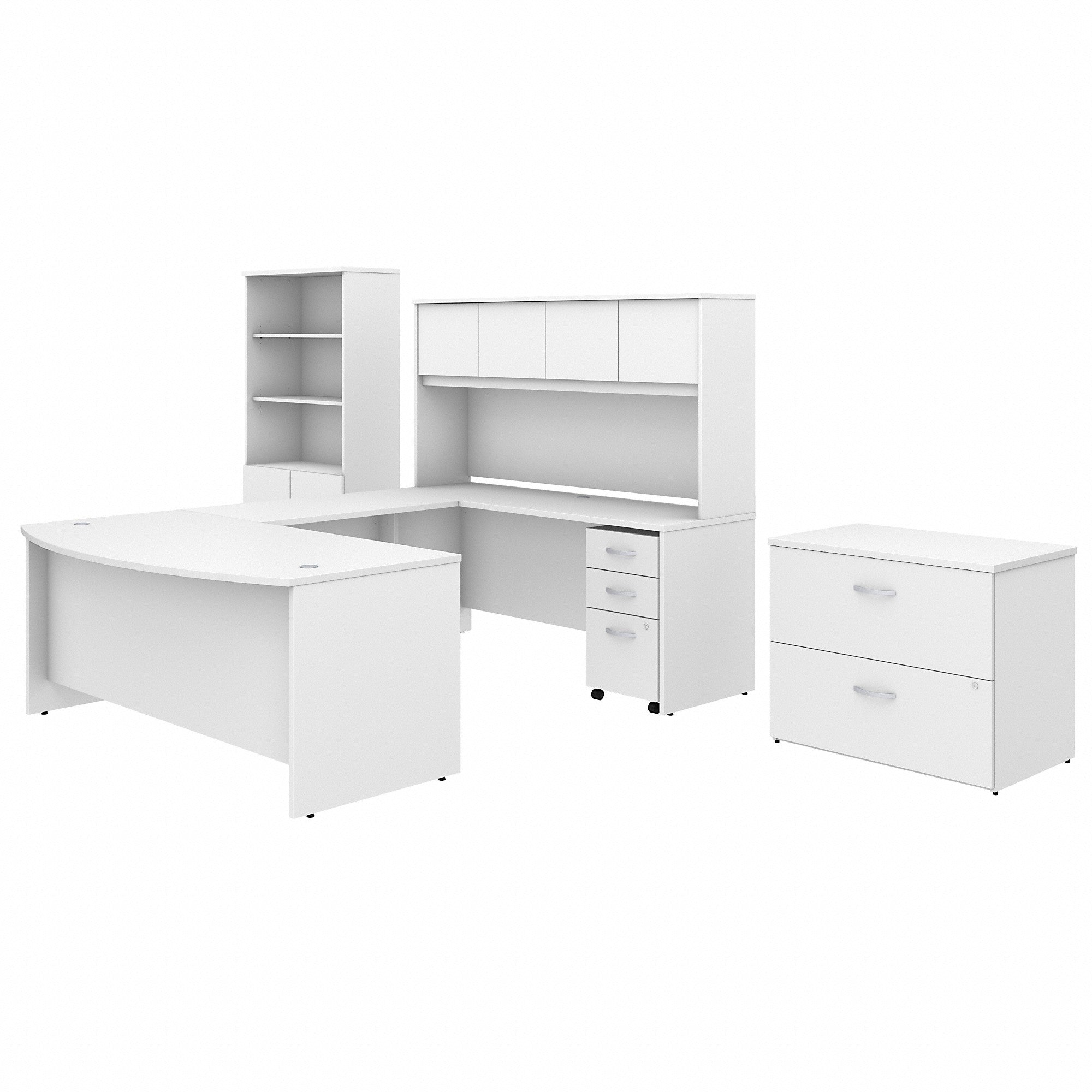 Bush Business Furniture Studio C 72W x 36D U Shaped Desk with Hutch, Bookcase and File Cabinets