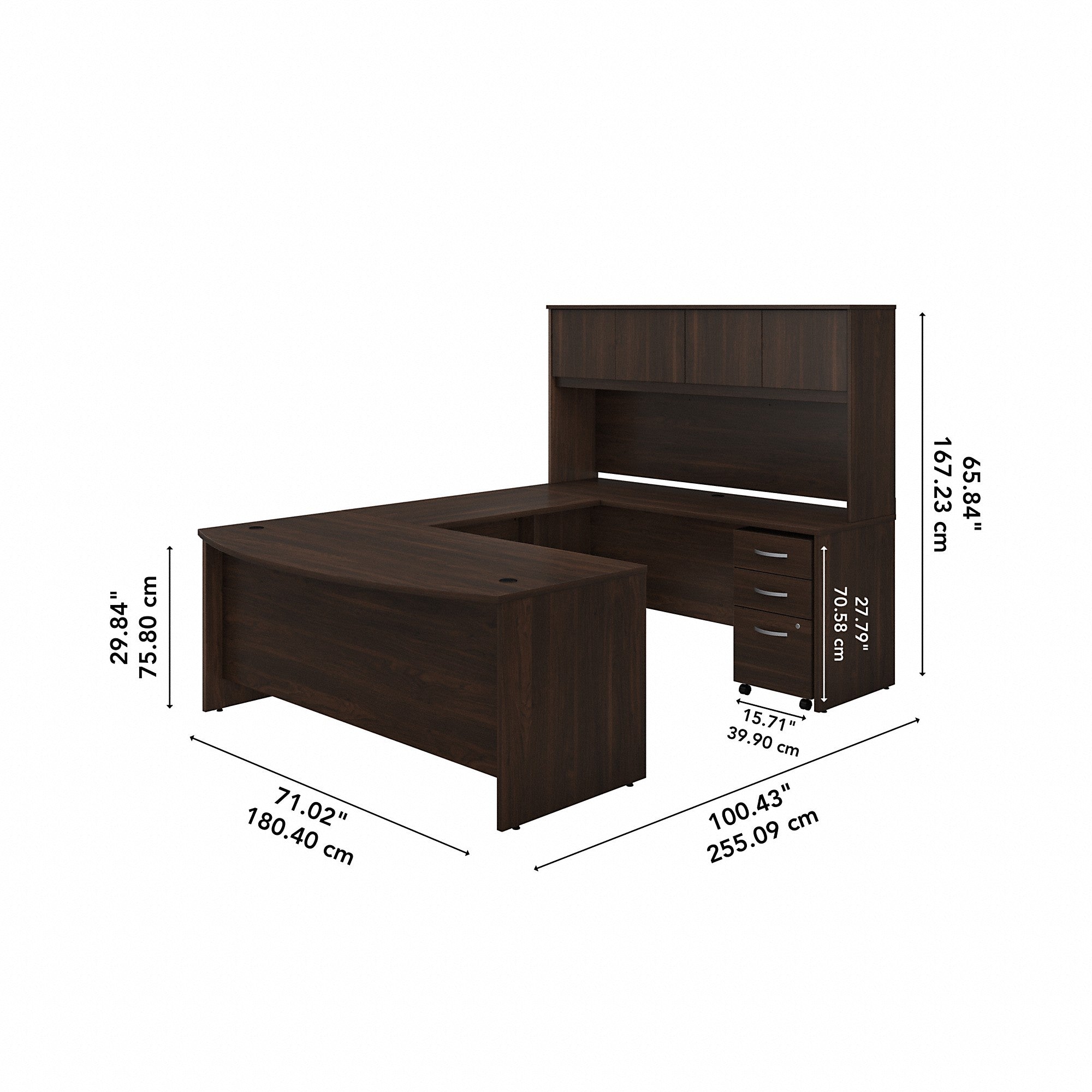 Bush Business Furniture Studio C 72W x 36D U Shaped Desk with Hutch and Mobile File Cabinet