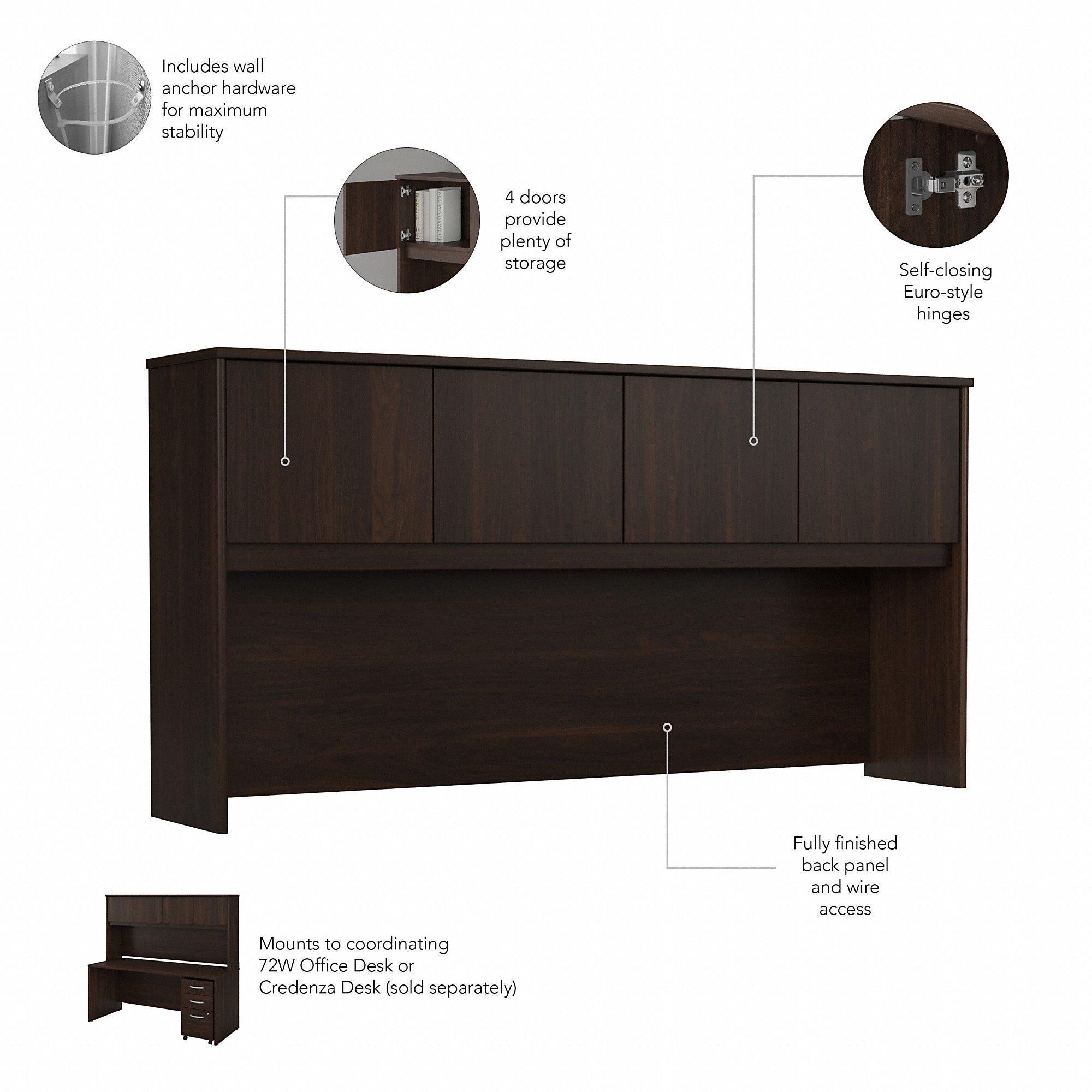 Bush Business Furniture Studio C 72W x 36D U Shaped Desk with Hutch and Mobile File Cabinet