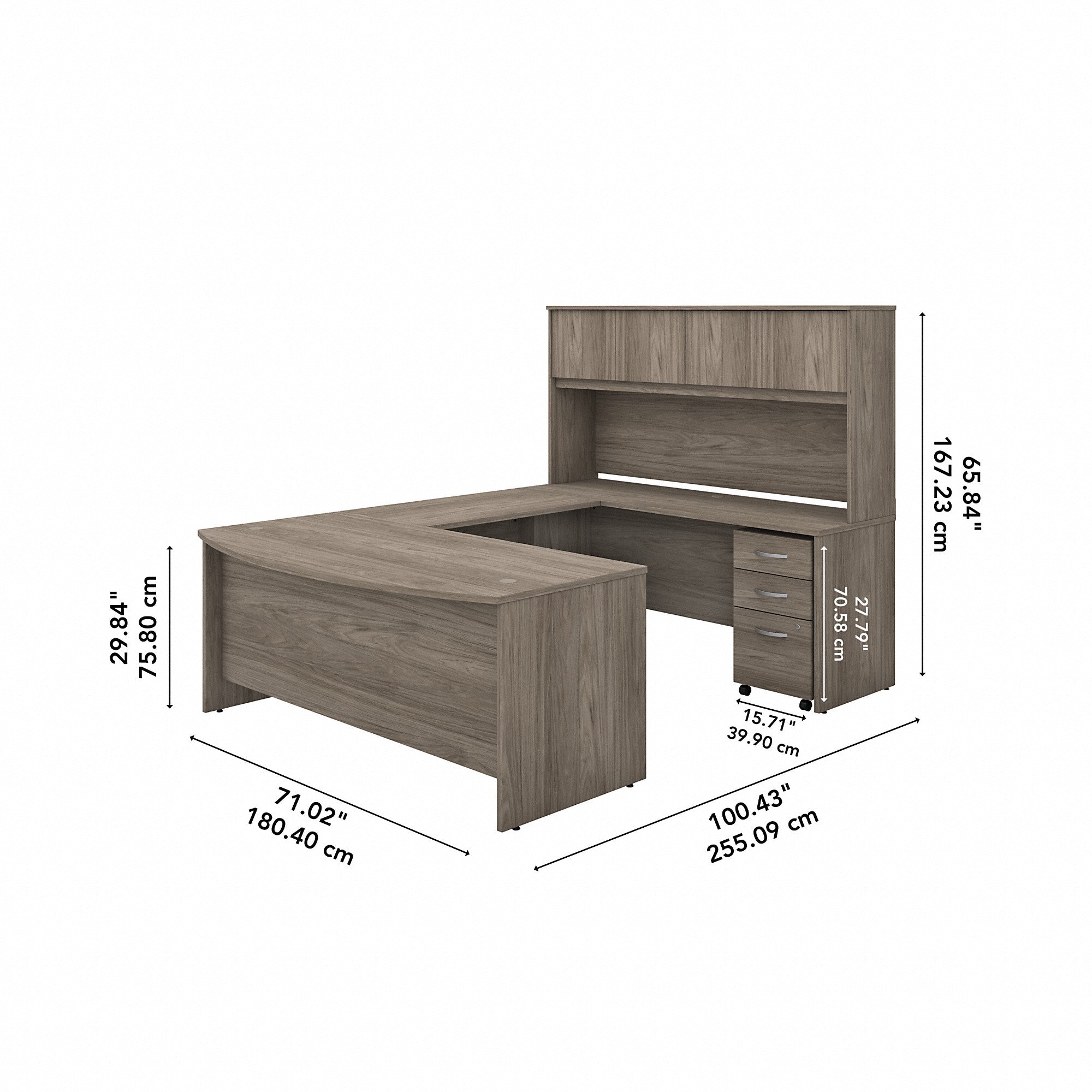 Bush Business Furniture Studio C 72W x 36D U Shaped Desk with Hutch and Mobile File Cabinet