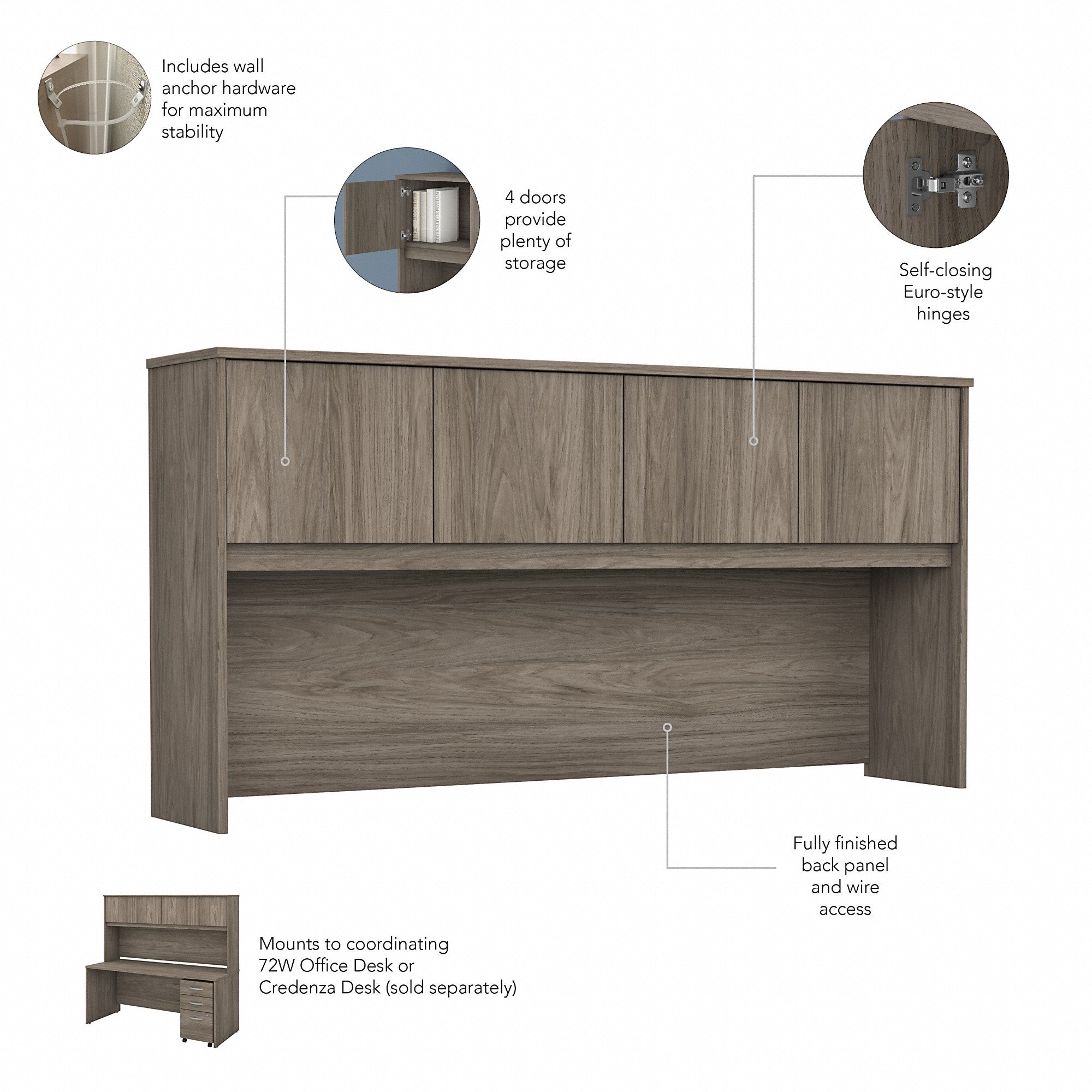 Bush Business Furniture Studio C 72W x 36D U Shaped Desk with Hutch and Mobile File Cabinet