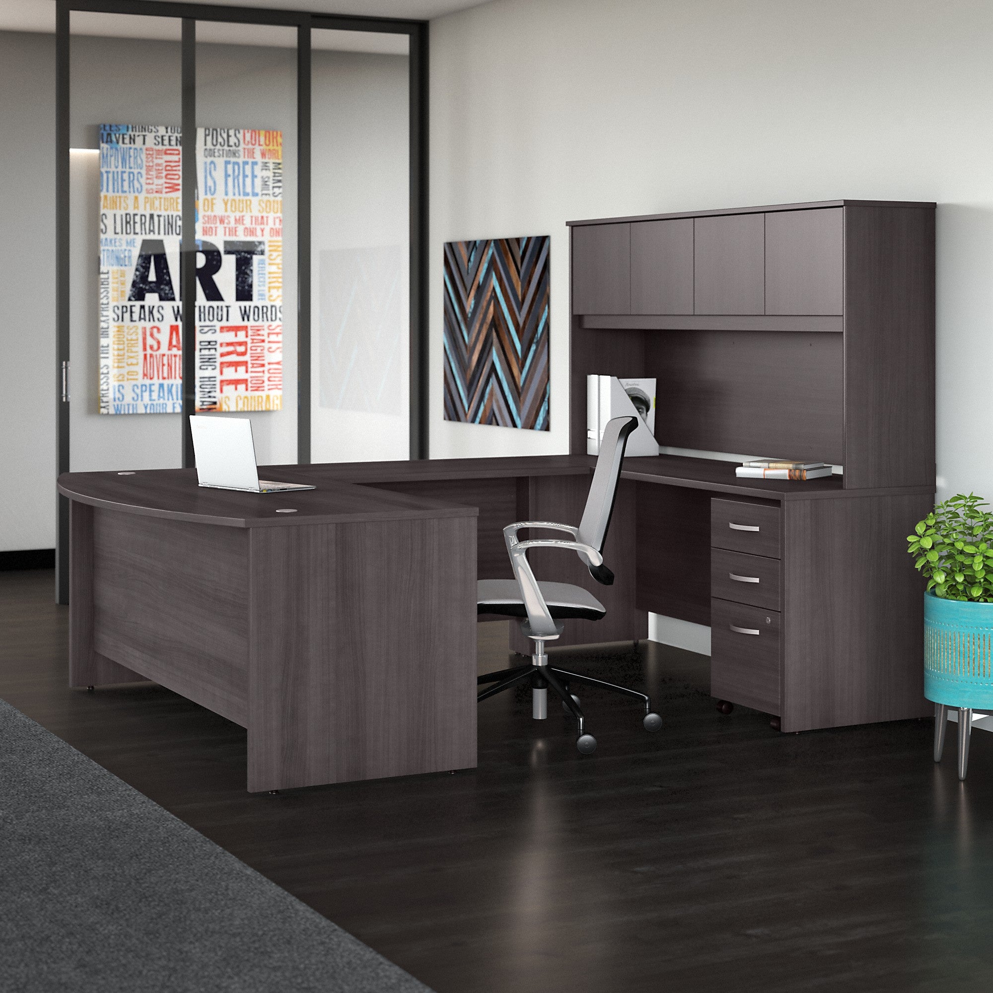 Bush Business Furniture Studio C 72W x 36D U Shaped Desk with Hutch and Mobile File Cabinet