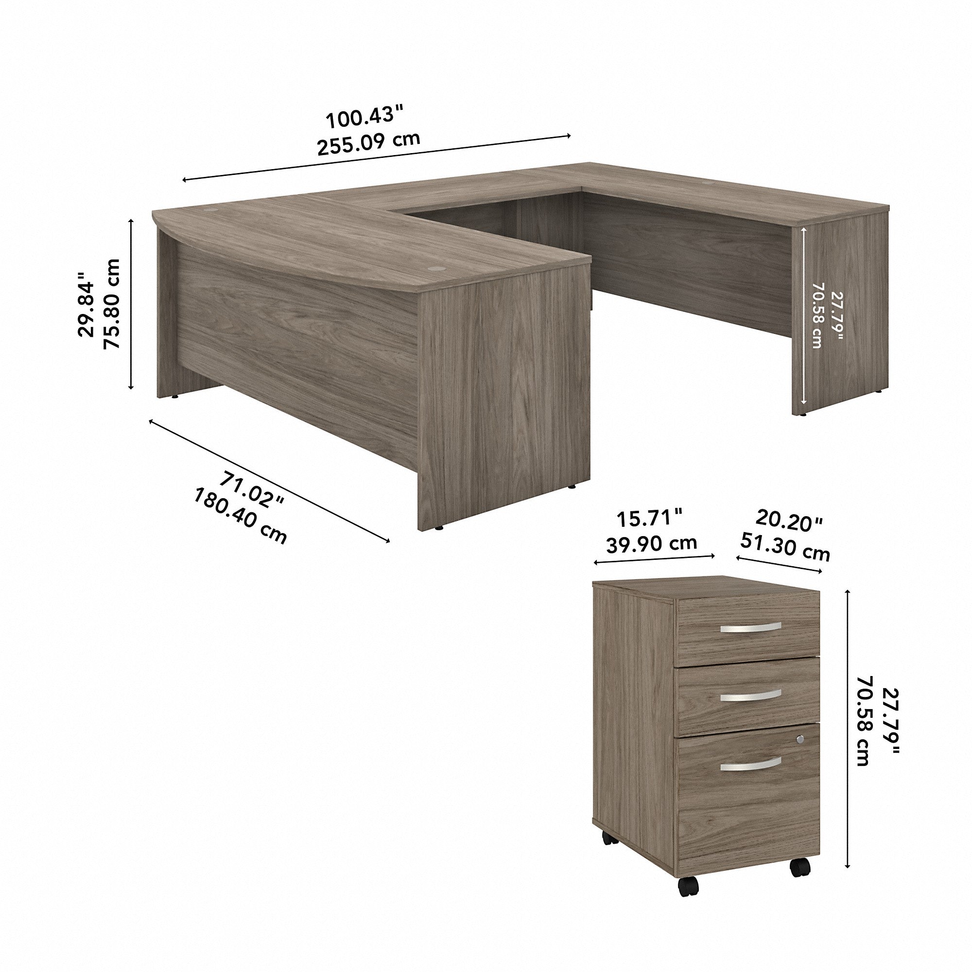 Bush Business Furniture Studio C 72W x 36D U Shaped Desk with Mobile File Cabinet