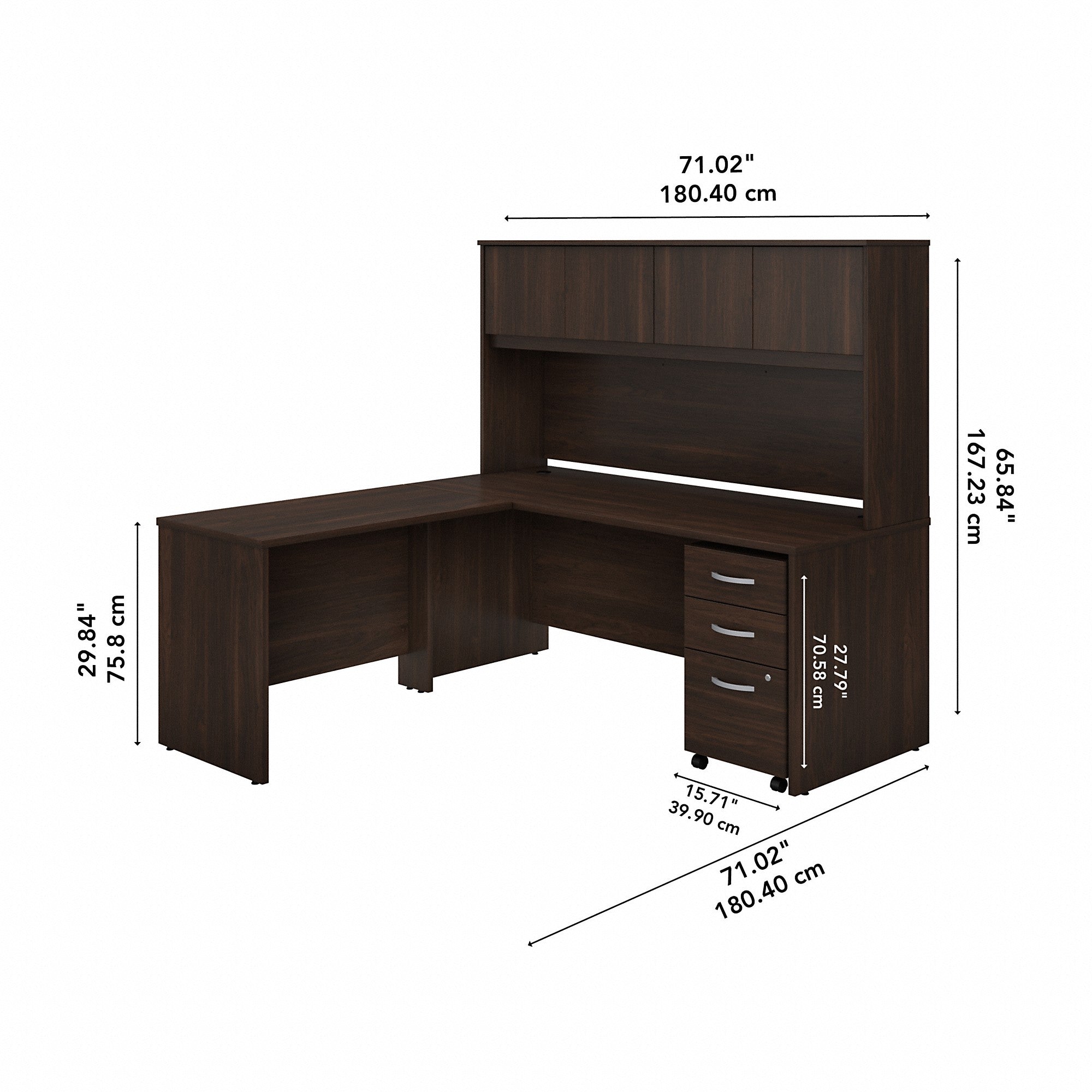 Bush Business Furniture Studio C 72W x 30D L Shaped Desk with Hutch, Mobile File Cabinet and 42W Return