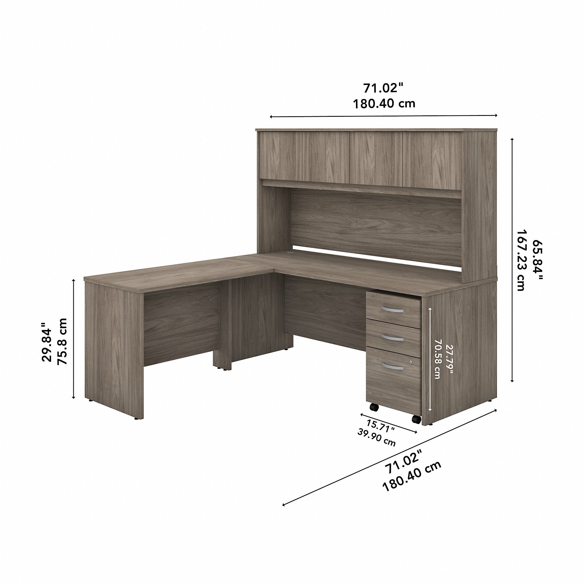 Bush Business Furniture Studio C 72W x 30D L Shaped Desk with Hutch, Mobile File Cabinet and 42W Return