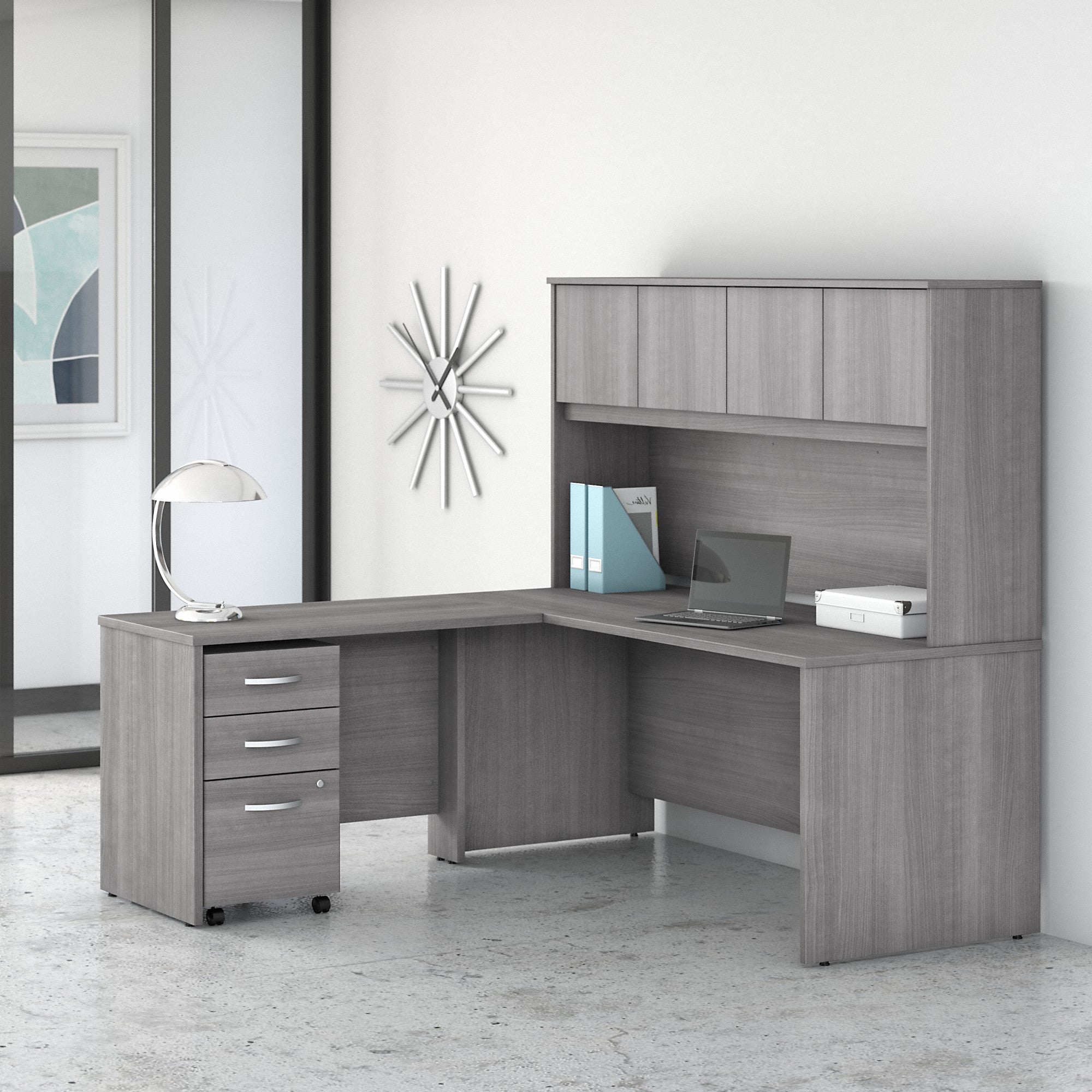 Bush Business Furniture Studio C 72W x 30D L Shaped Desk with Hutch, Mobile File Cabinet and 42W Return