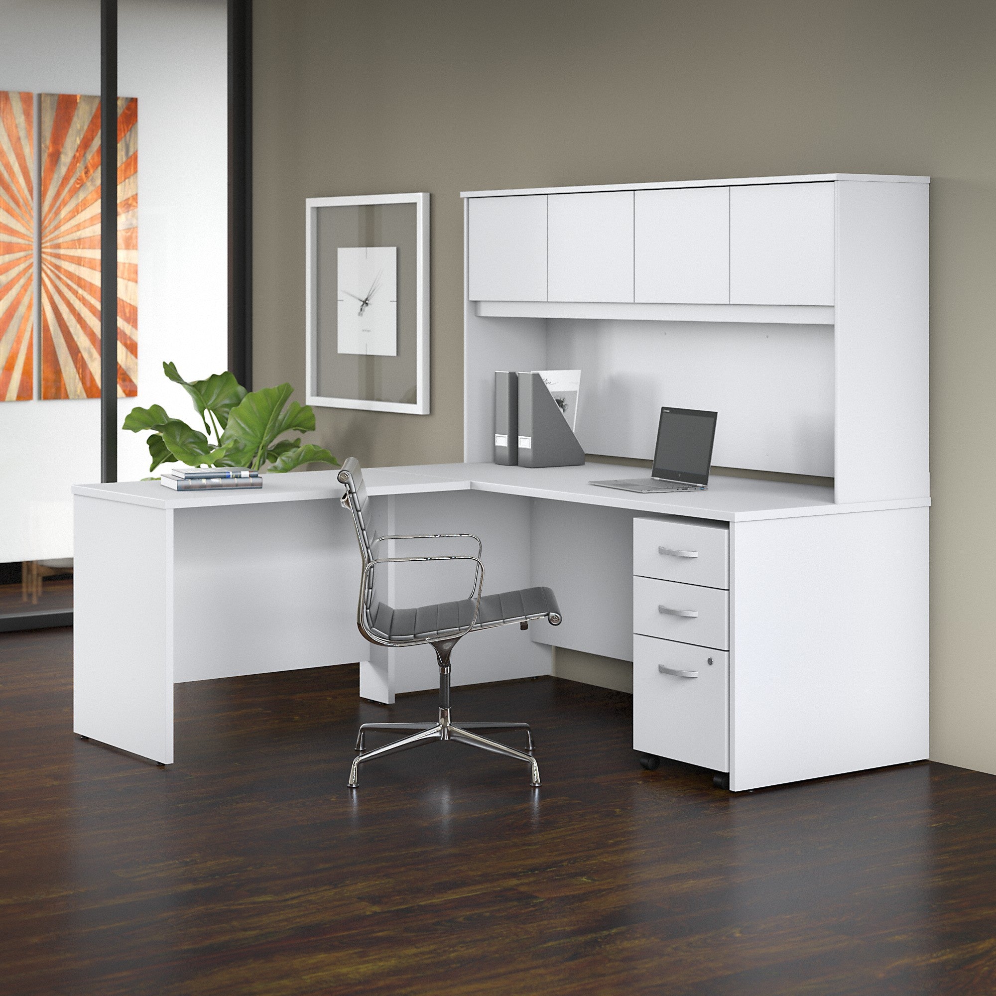 Bush Business Furniture Studio C 72W x 30D L Shaped Desk with Hutch, Mobile File Cabinet and 42W Return
