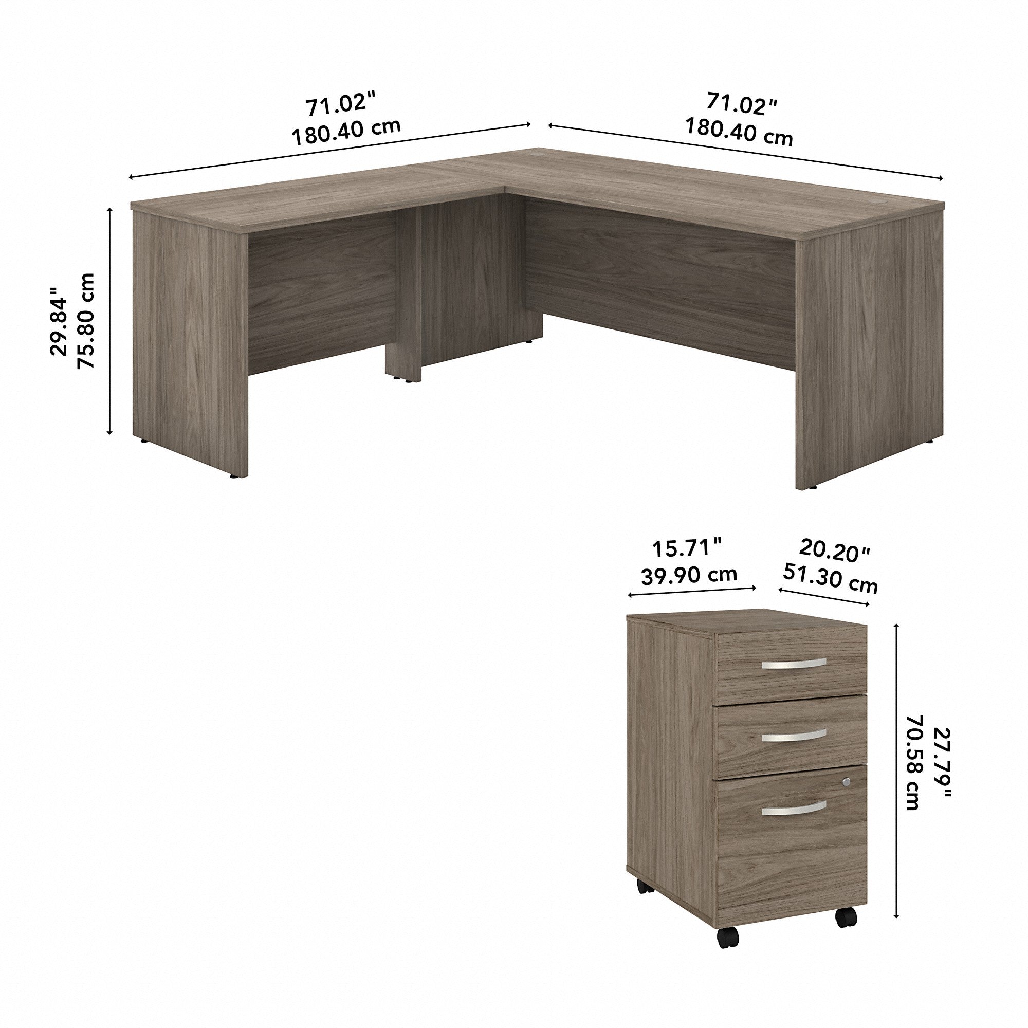 Bush Business Furniture Studio C 72W x 30D L Shaped Desk with Mobile File Cabinet and 42W Return