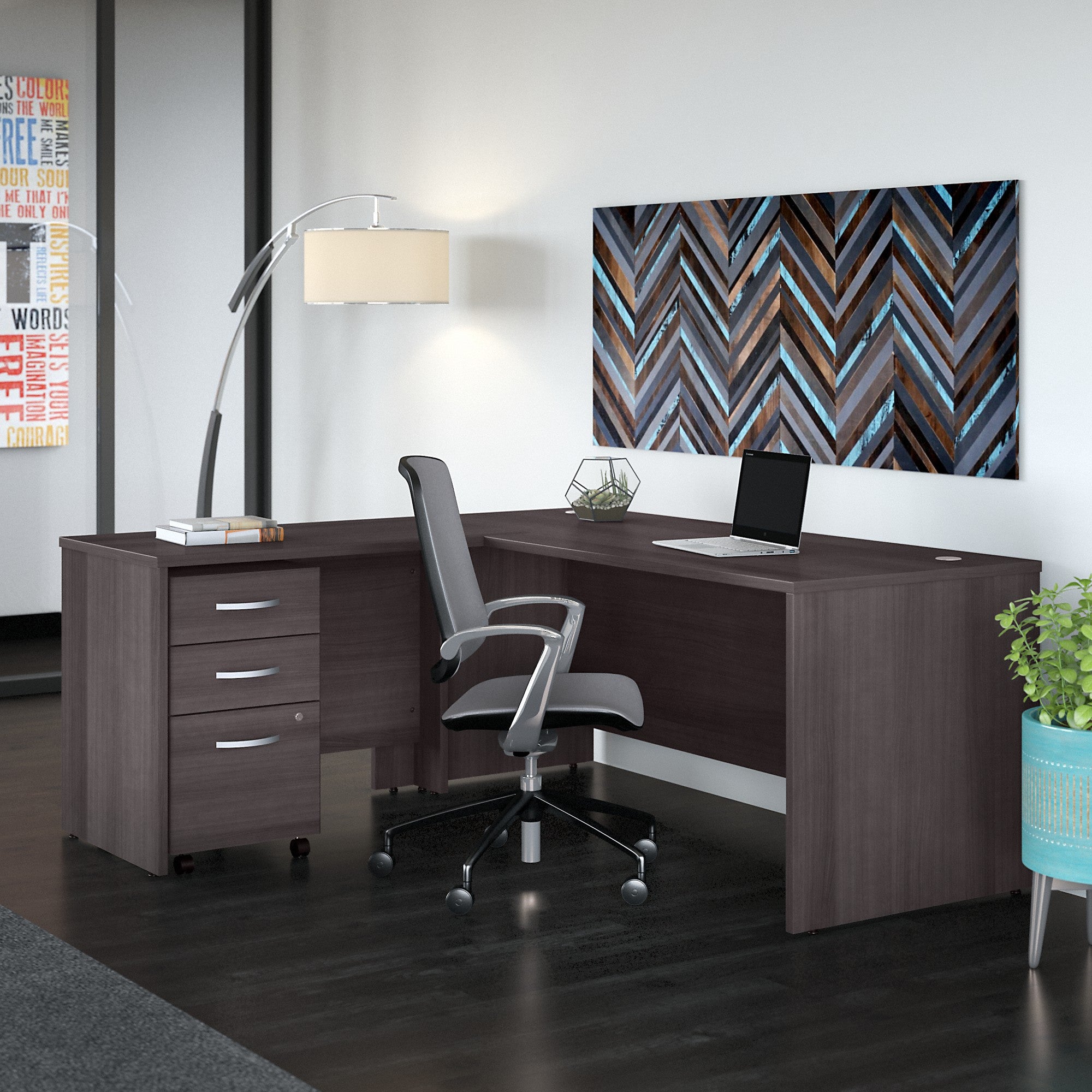 Bush Business Furniture Studio C 72W x 30D L Shaped Desk with Mobile File Cabinet and 42W Return