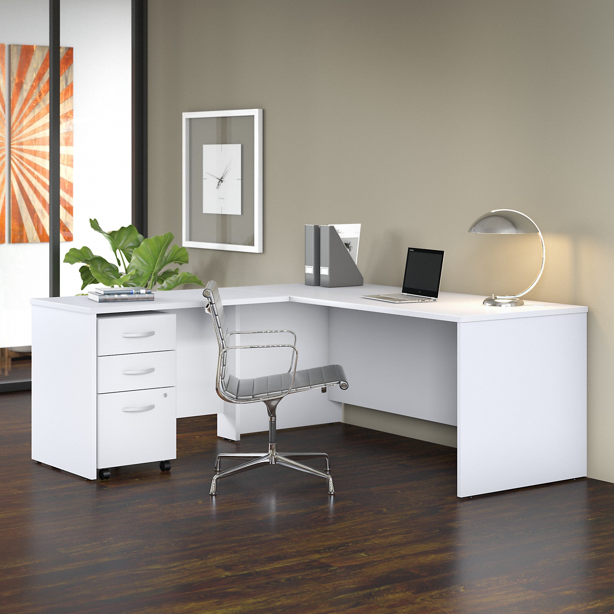 Bush Business Furniture Studio C 72W x 30D L Shaped Desk with Mobile File Cabinet and 42W Return