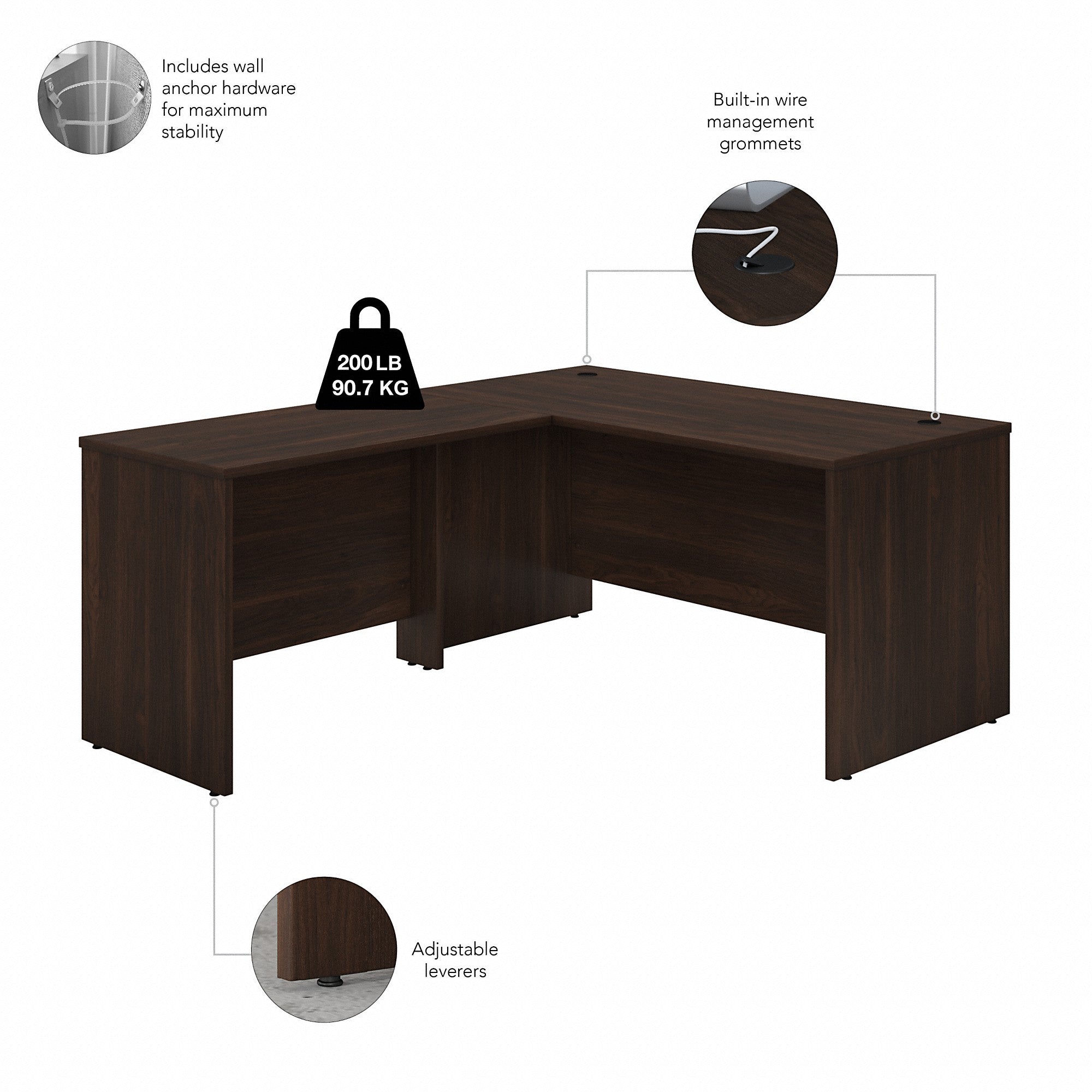 Bush Business Furniture Studio C 60W x 30D L Shaped Desk with Mobile File Cabinet and 42W Return