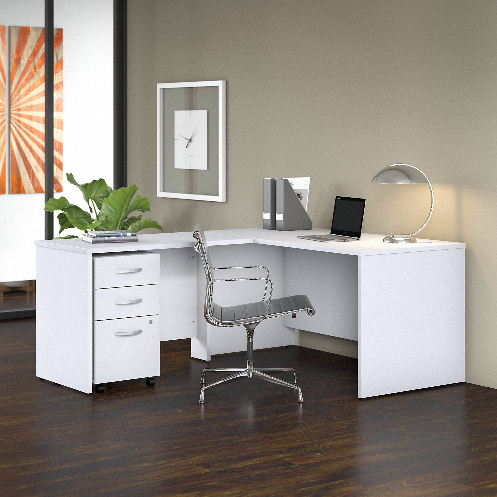 Bush Business Furniture Studio C 60W x 30D L Shaped Desk with Mobile File Cabinet and 42W Return