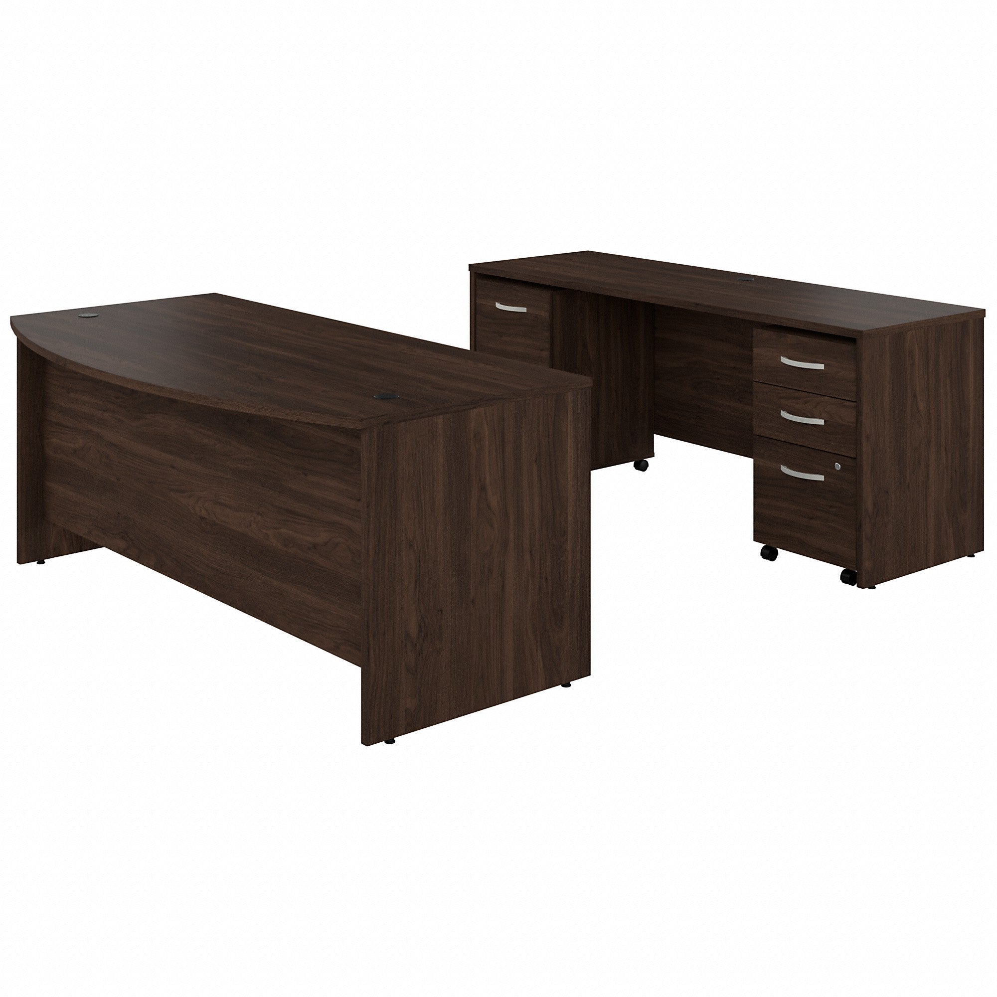 Bush Business Furniture Studio C 72W x 36D Bow Front Desk and Credenza with Mobile File Cabinets