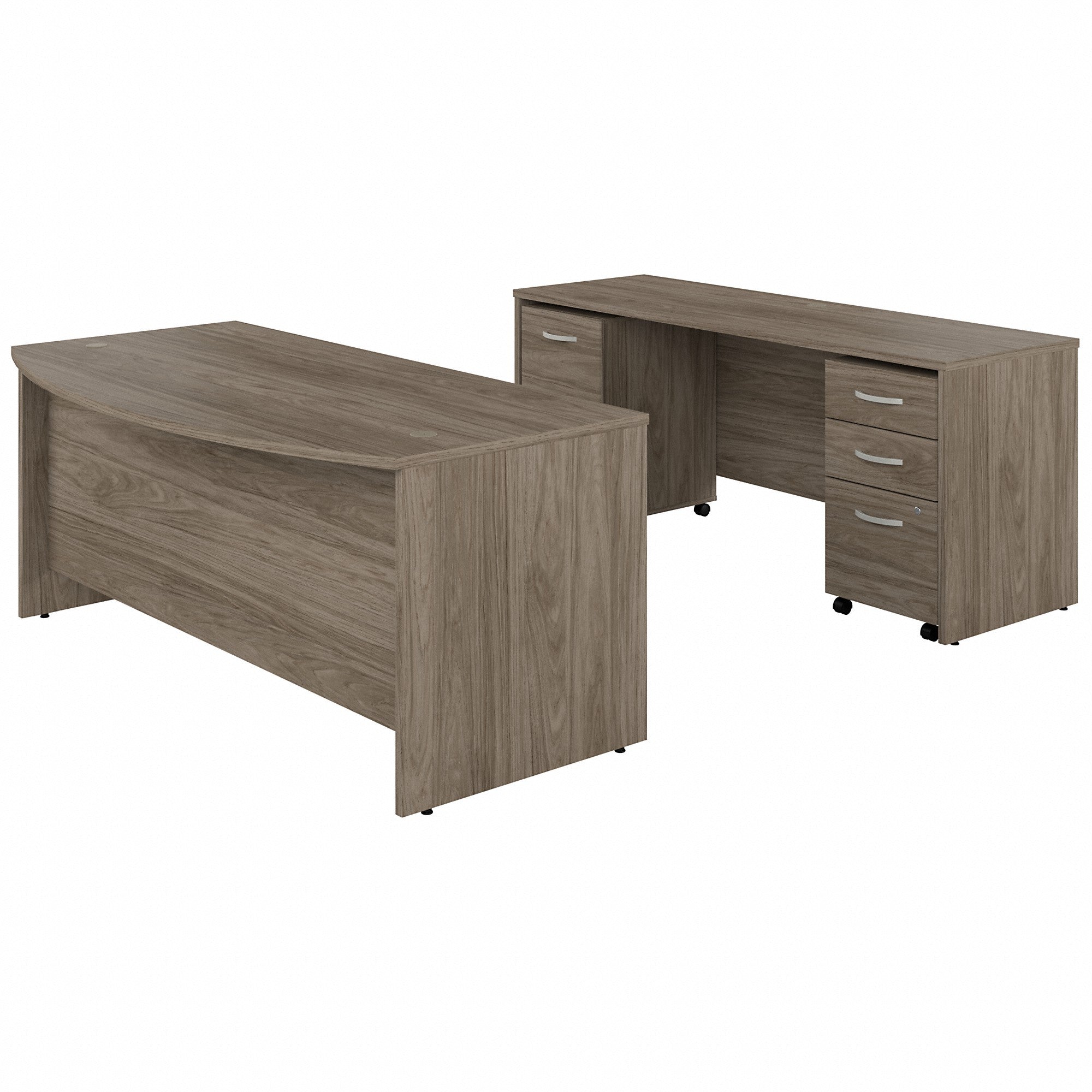 Bush Business Furniture Studio C 72W x 36D Bow Front Desk and Credenza with Mobile File Cabinets