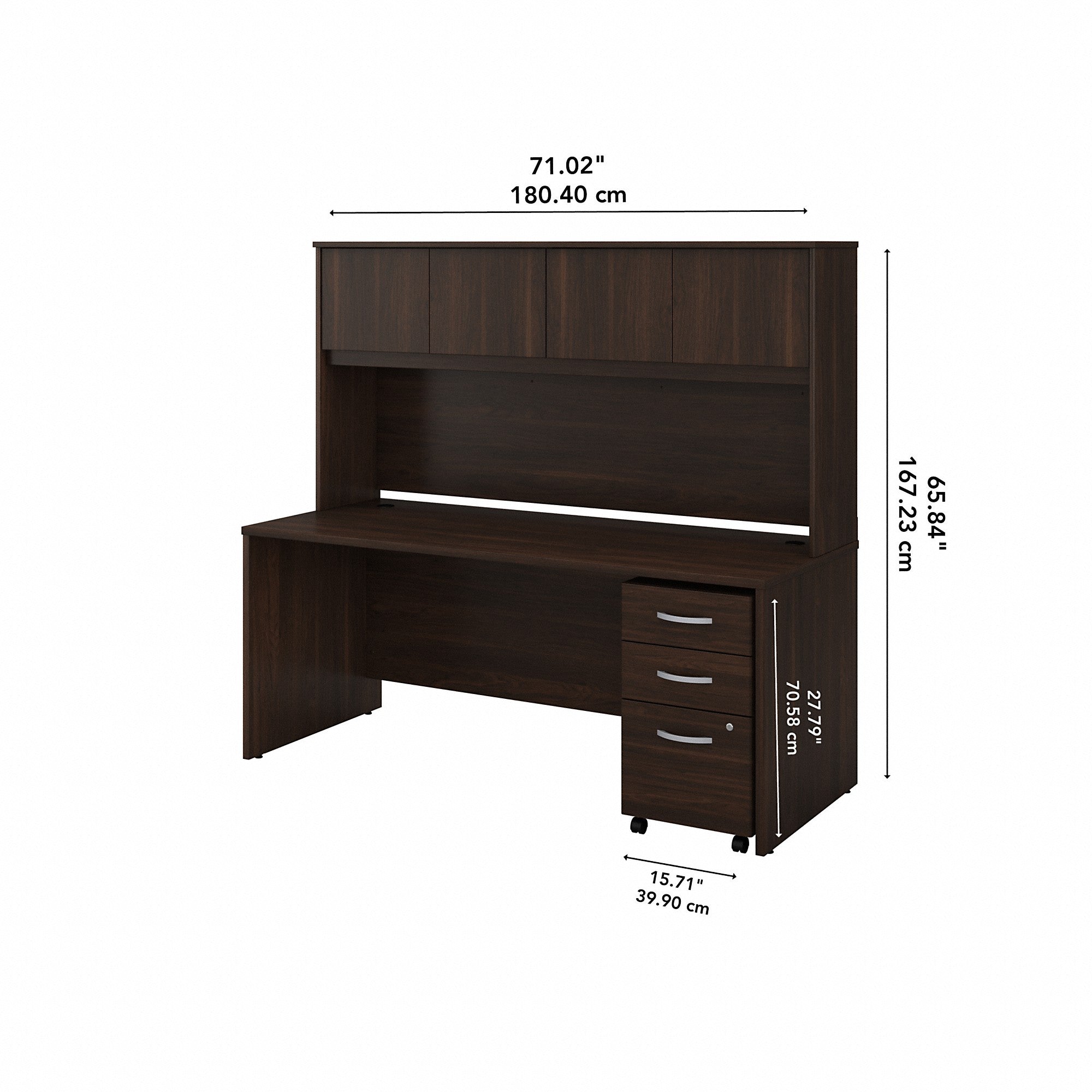 Bush Business Furniture Studio C 72W x 30D Office Desk with Hutch and Mobile File Cabinet