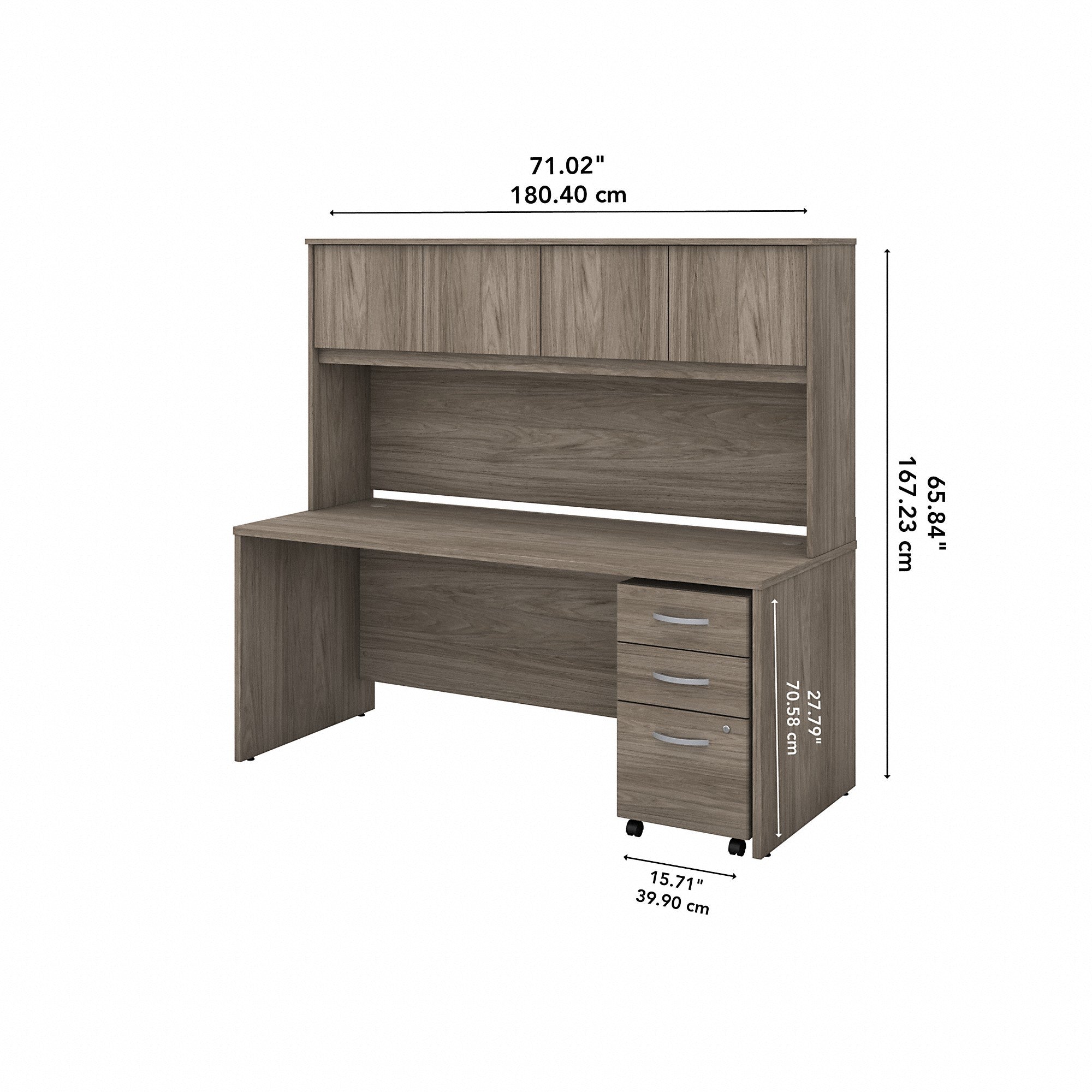 Bush Business Furniture Studio C 72W x 30D Office Desk with Hutch and Mobile File Cabinet