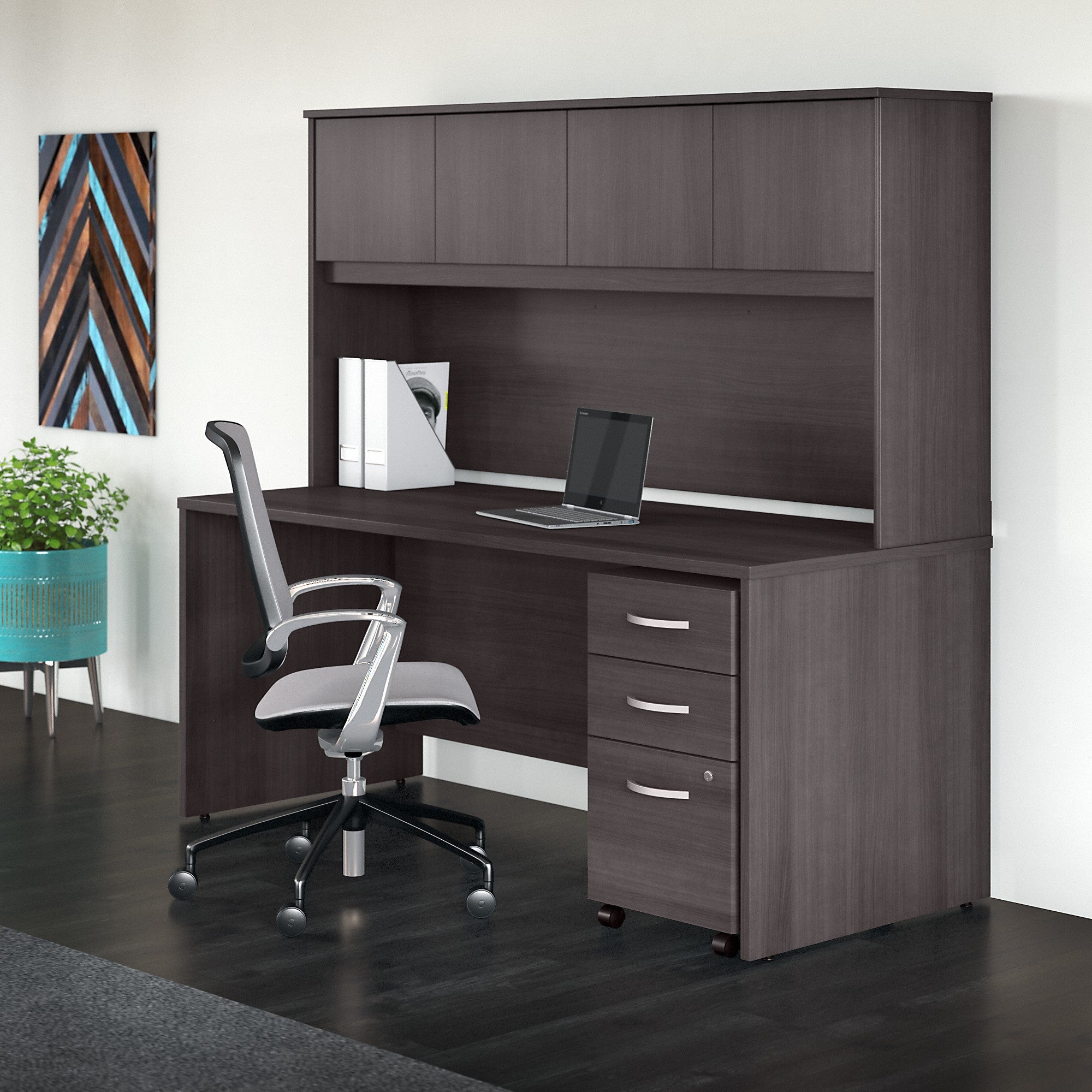 Bush Business Furniture Studio C 72W x 30D Office Desk with Hutch and Mobile File Cabinet