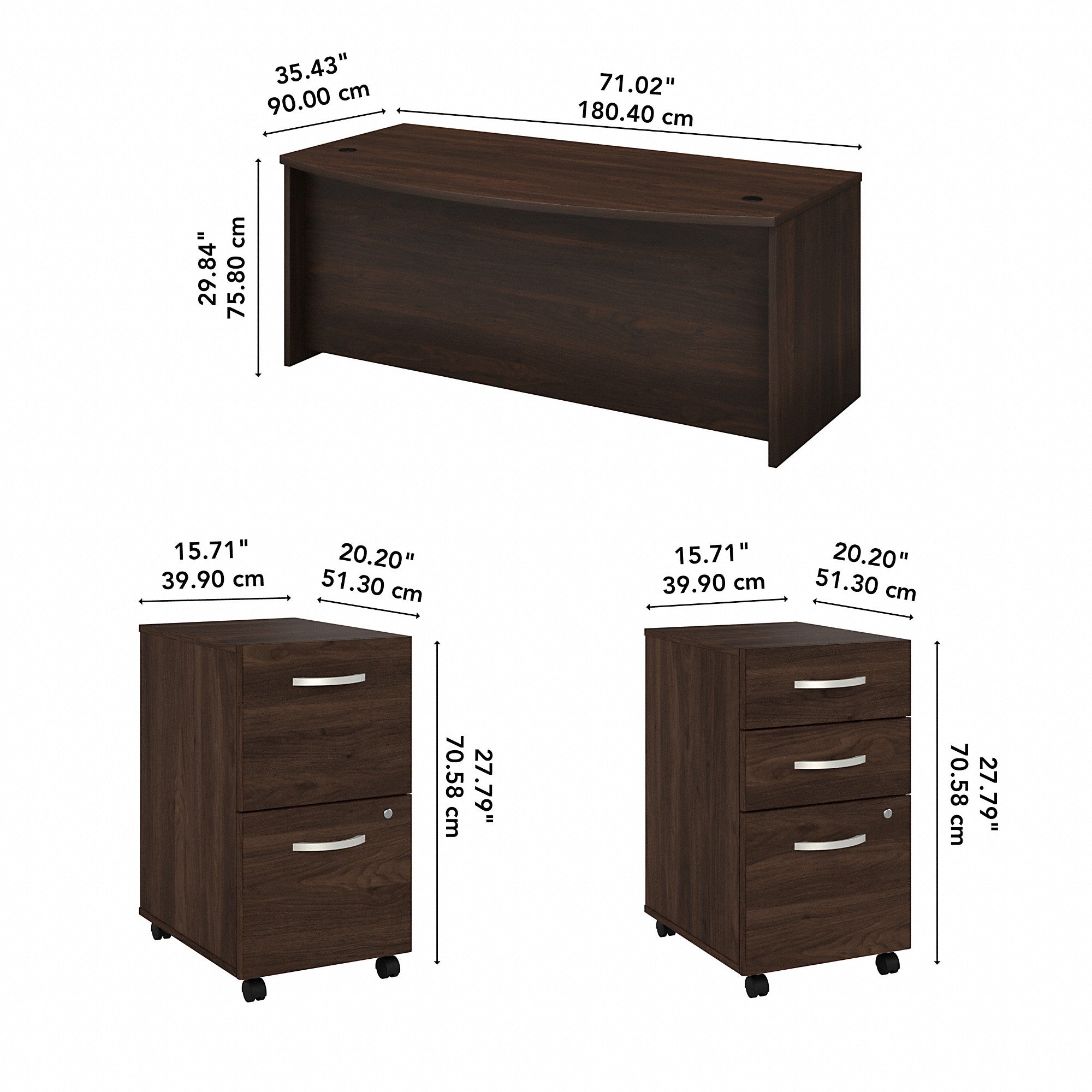 Bush Business Furniture Studio C 72W x 36D Bow Front Desk with Mobile File Cabinets