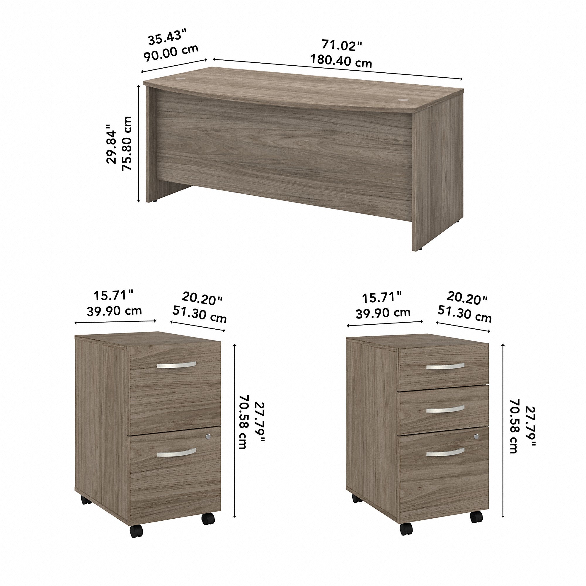 Bush Business Furniture Studio C 72W x 36D Bow Front Desk with Mobile File Cabinets