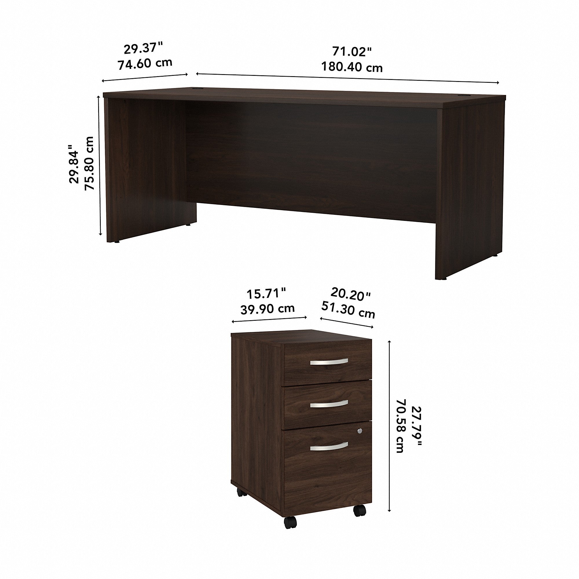 Bush Business Furniture Studio C 72W x 30D Office Desk with Mobile File Cabinet