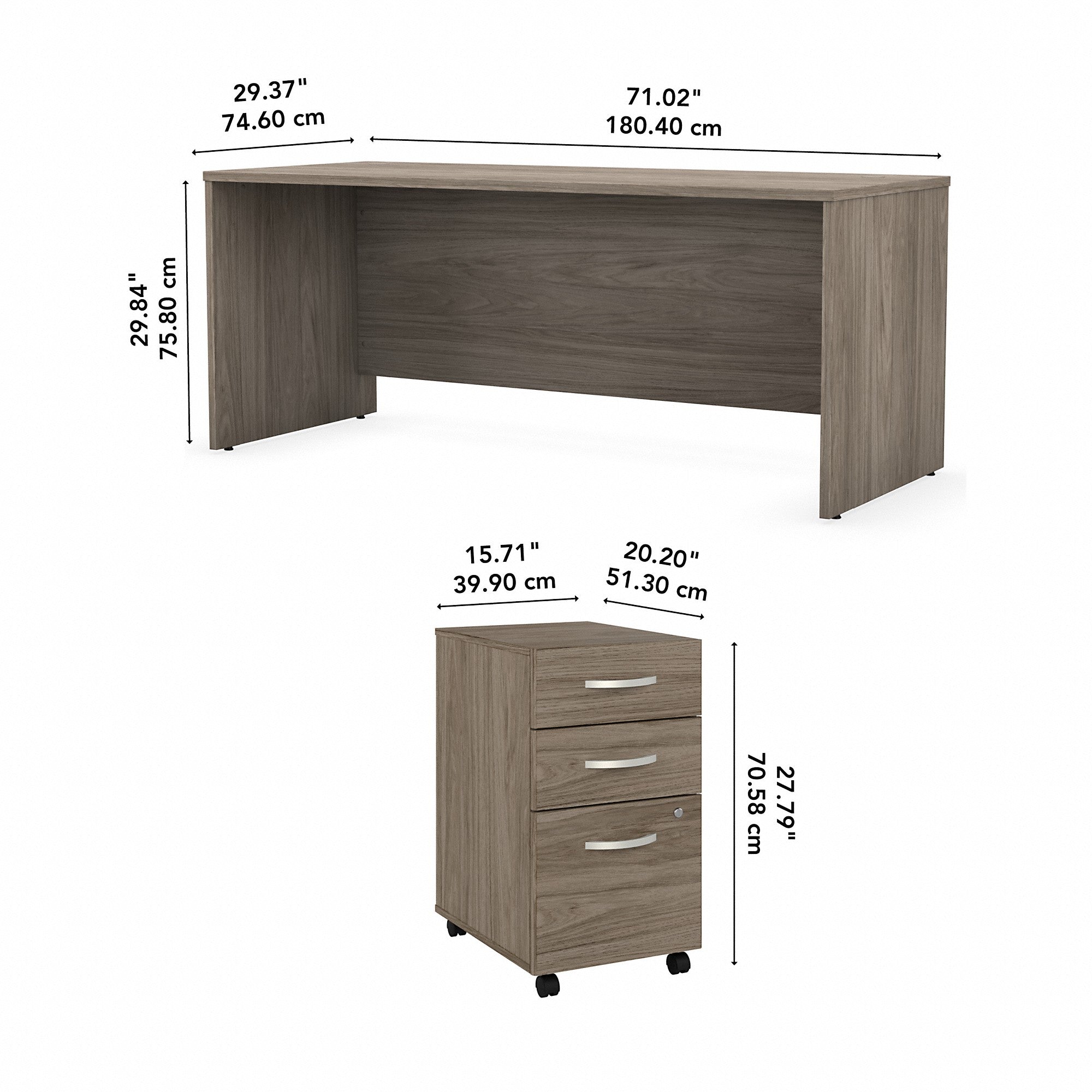 Bush Business Furniture Studio C 72W x 30D Office Desk with Mobile File Cabinet