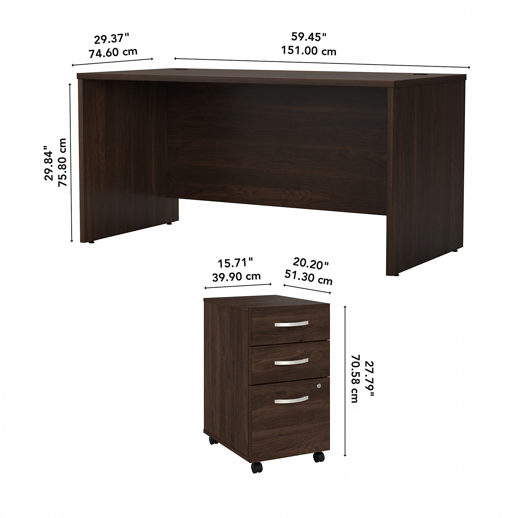 Bush Business Furniture Studio C 60W x 30D Office Desk with Mobile File Cabinet