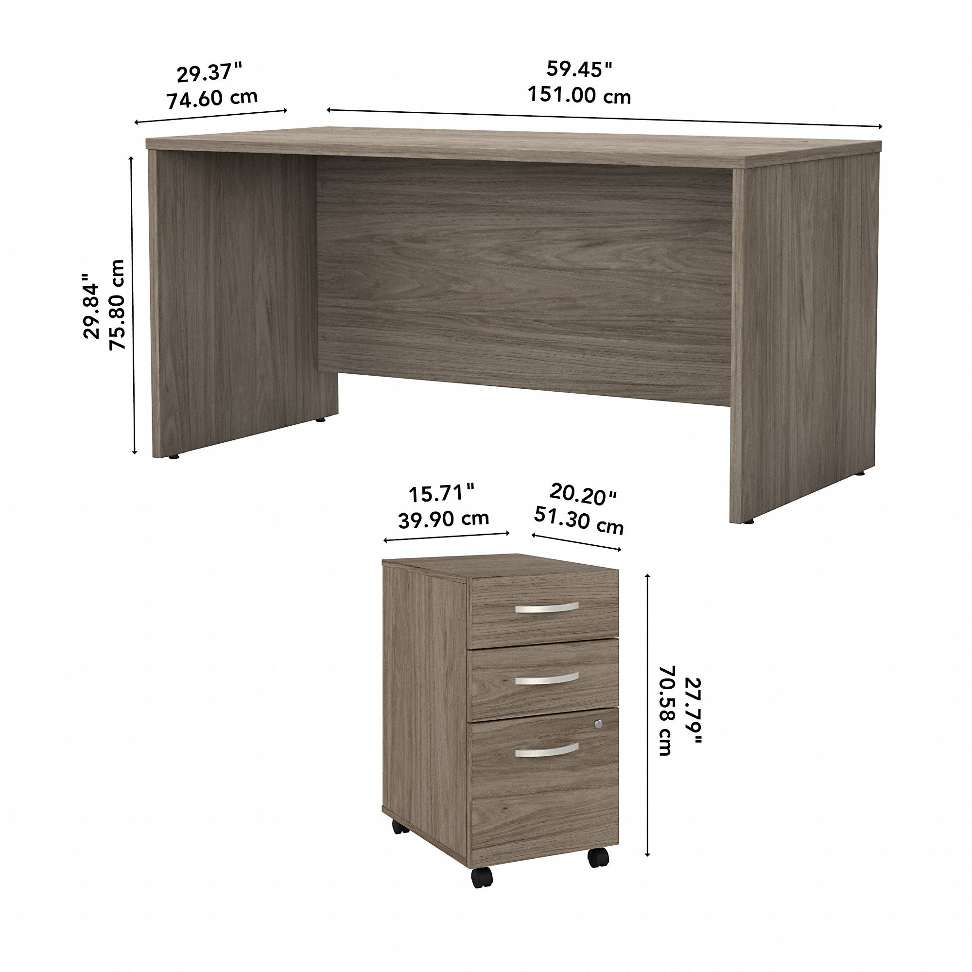 Bush Business Furniture Studio C 60W x 30D Office Desk with Mobile File Cabinet