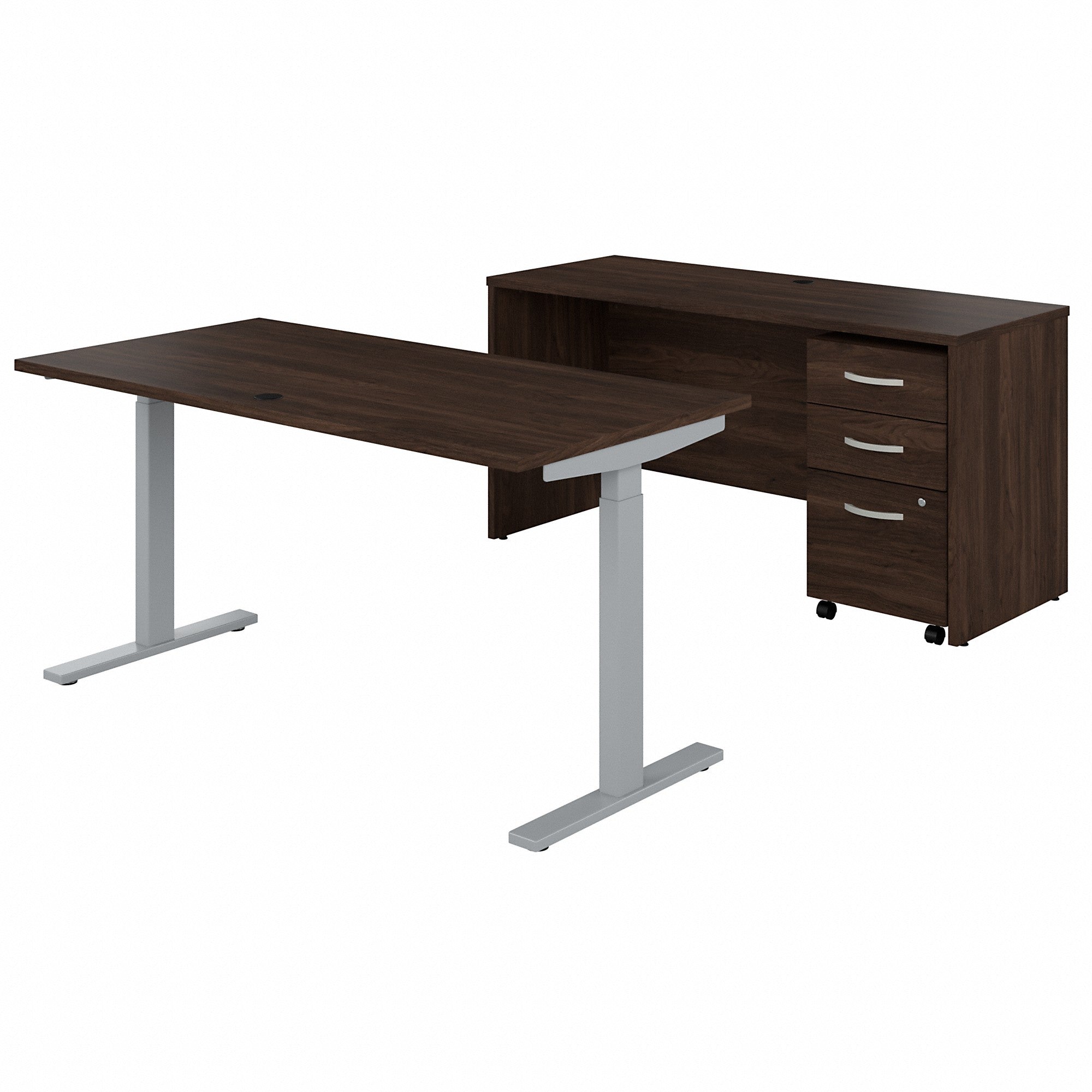 Bush Business Furniture Studio C 60W Height Adjustable Standing Desk with Credenza and File Cabinet