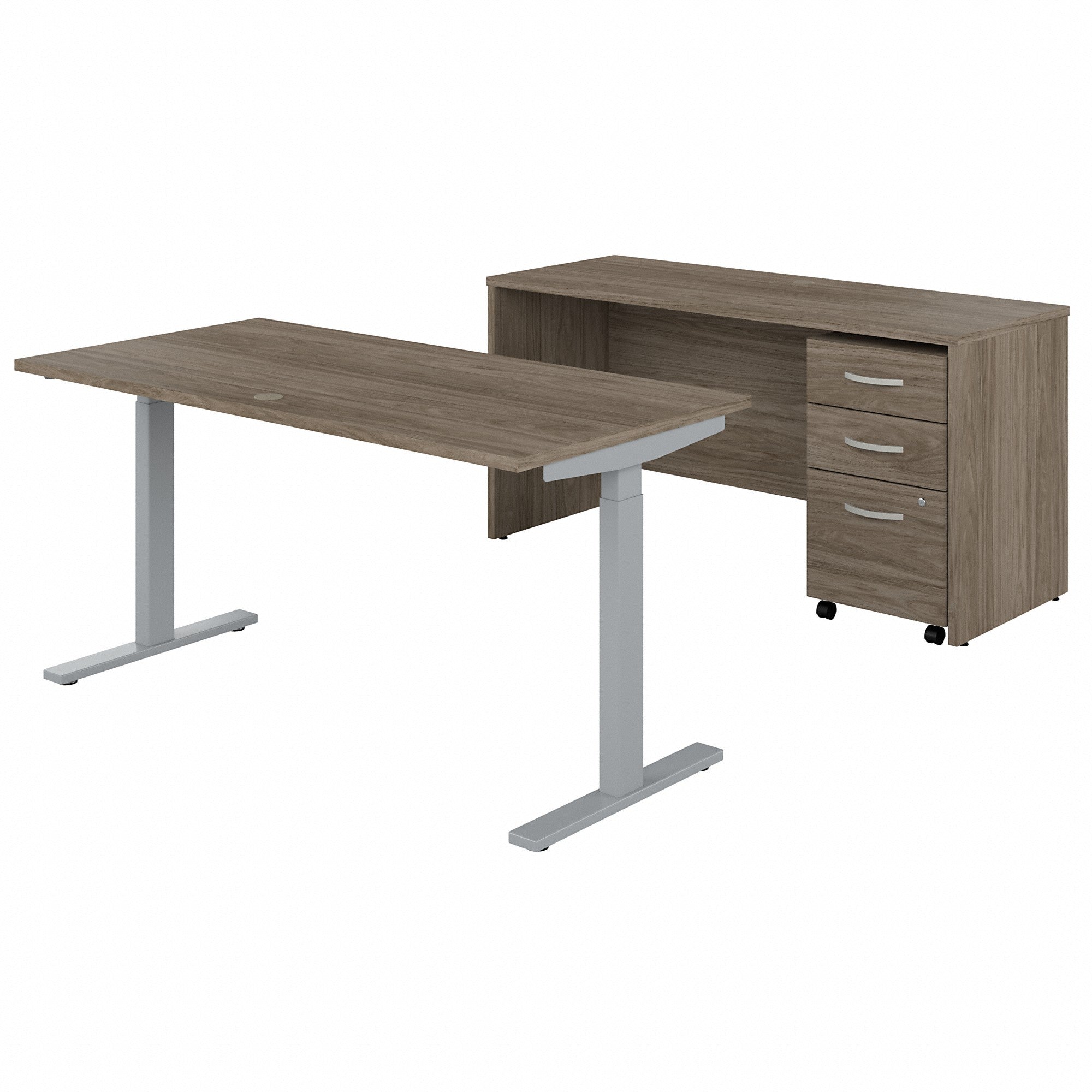 Bush Business Furniture Studio C 60W Height Adjustable Standing Desk with Credenza and File Cabinet