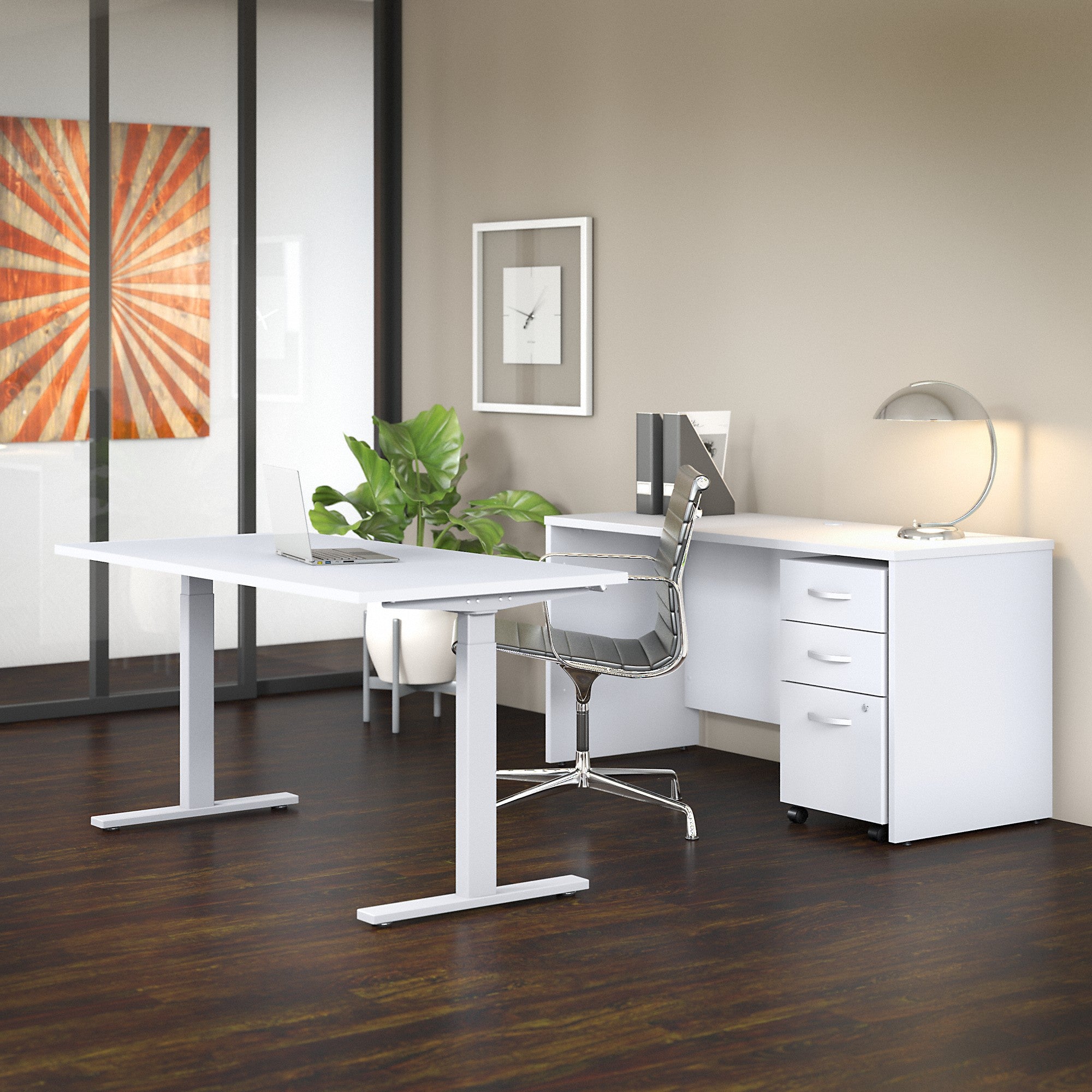 Bush Business Furniture Studio C 60W x 30D Height Adjustable Standing Desk, Credenza and Mobile File Cabinet