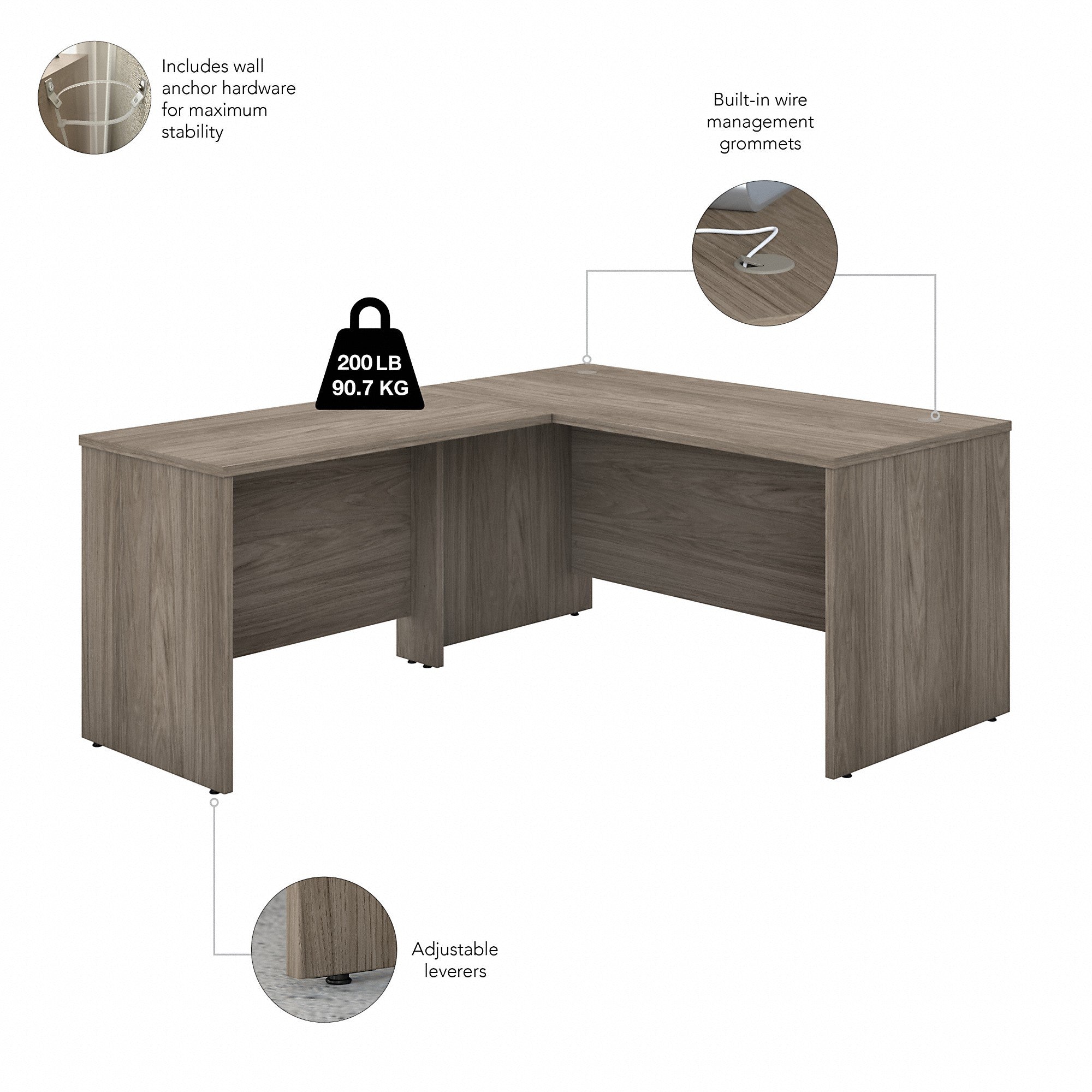 Bush Business Furniture Studio C 60W x 30D L Shaped Desk with 42W Return