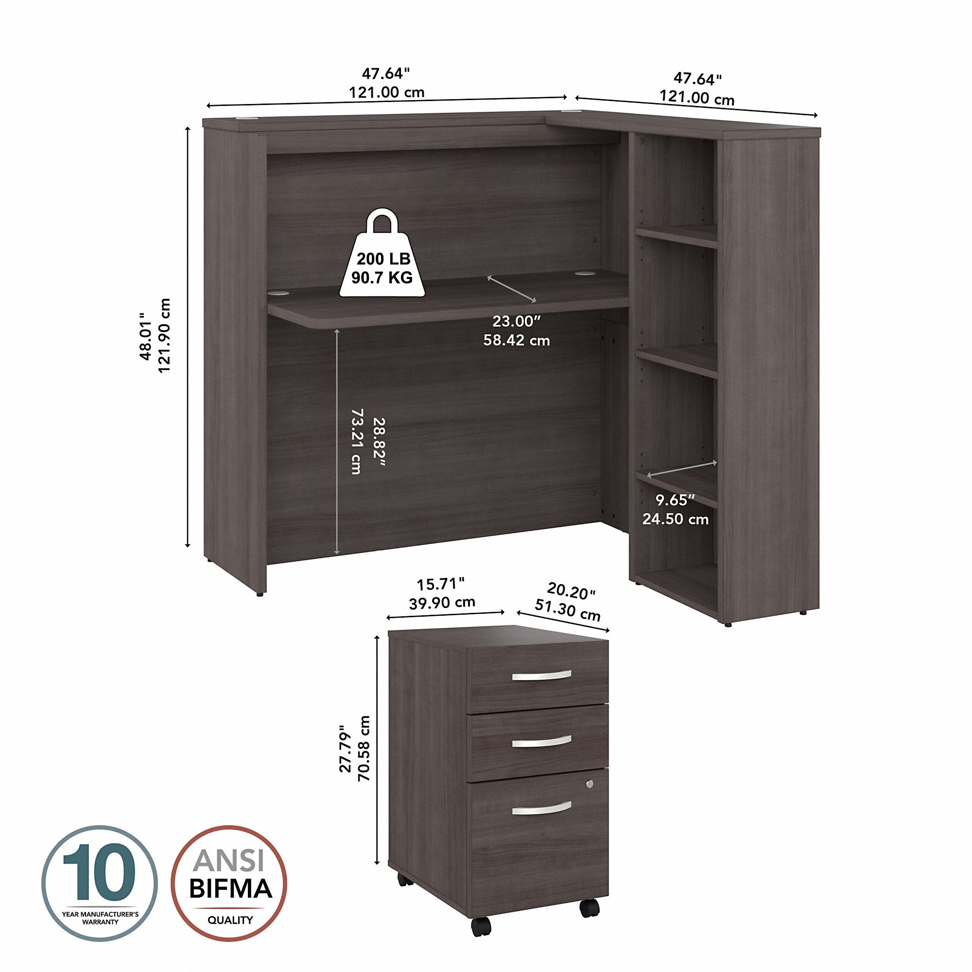 Bush Business Furniture Studio C 48W Cubicle Desk with Shelves and Mobile File Cabinet