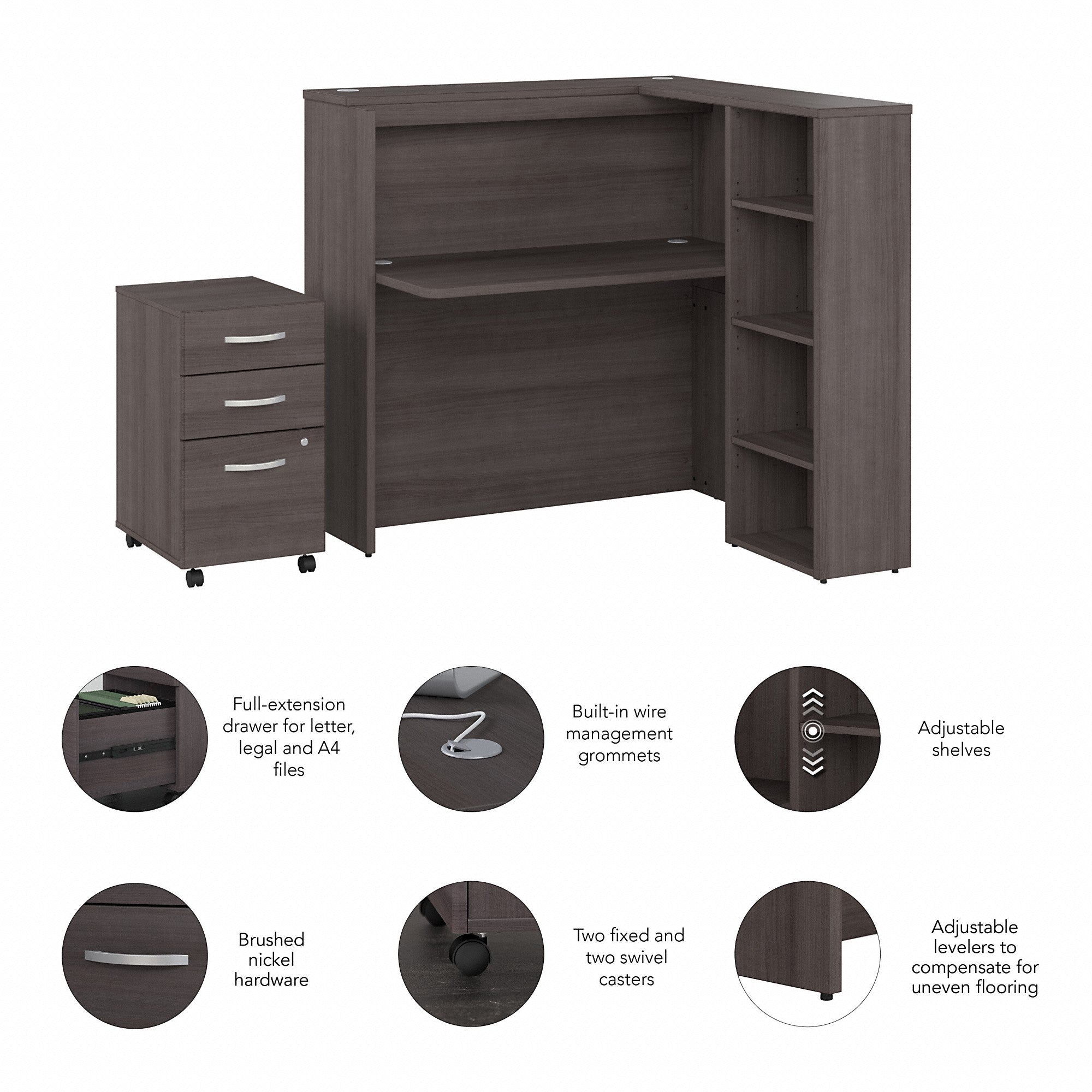 Bush Business Furniture Studio C 48W Cubicle Desk with Shelves and Mobile File Cabinet